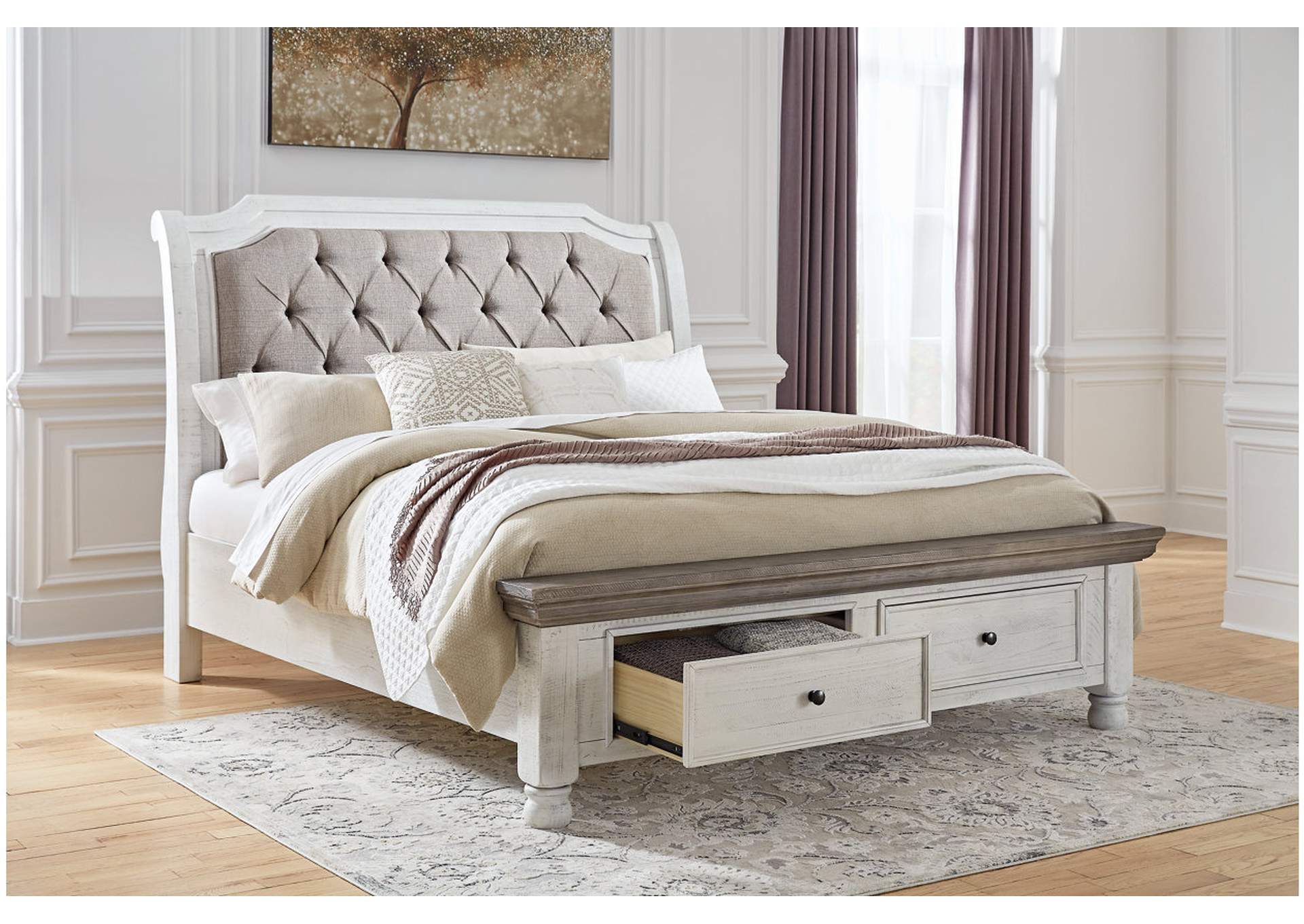 Havalance Queen Sleigh Bed with Storage with Mirrored Dresser,Millennium