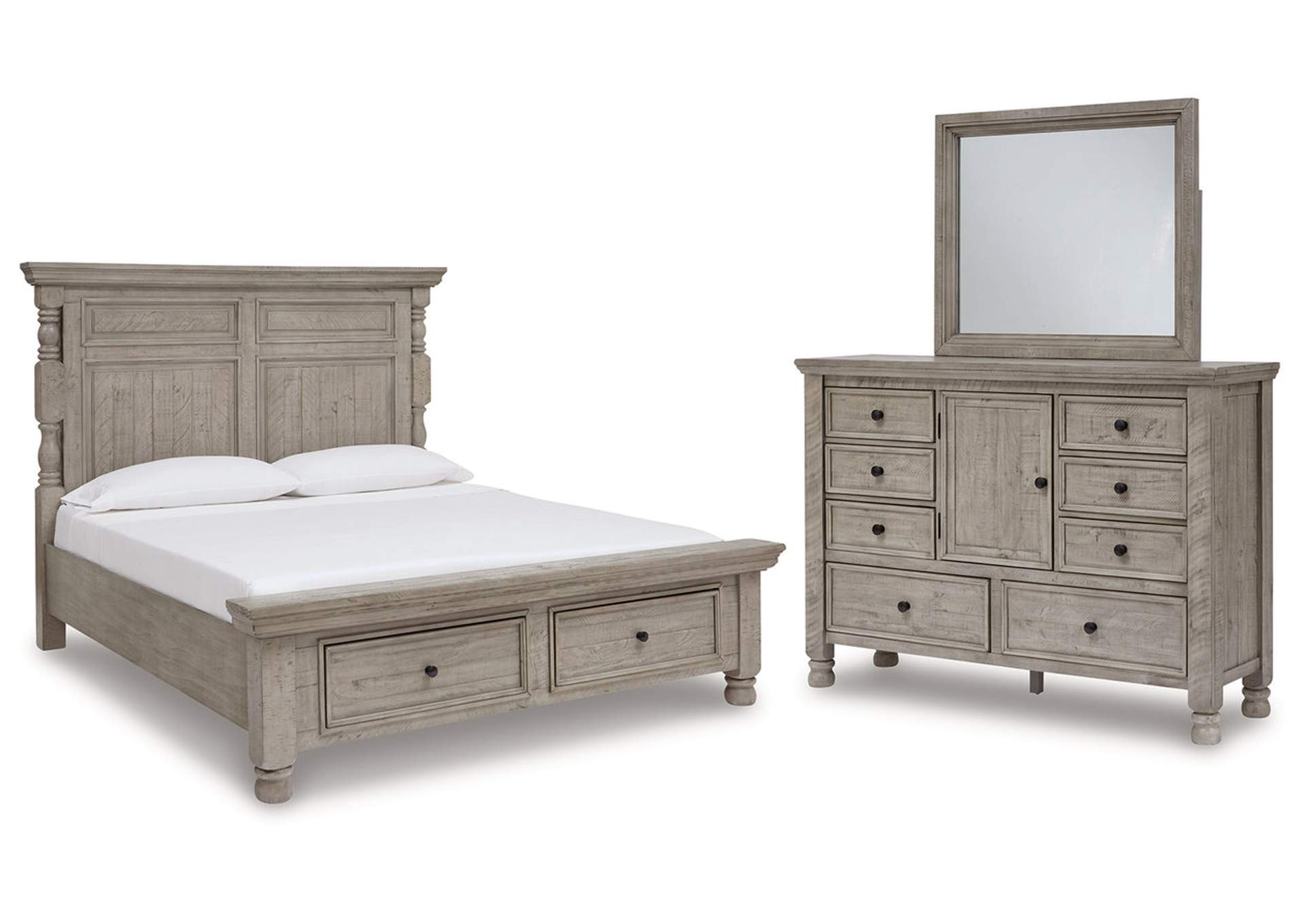 Harrastone Queen Panel Bed, Dresser and Mirror,Millennium
