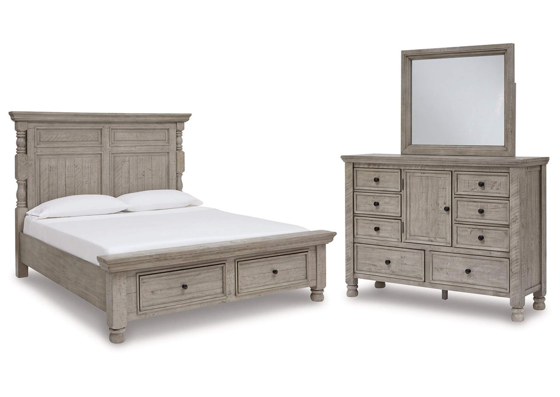 Harrastone California King Panel Bed, Dresser and Mirror,Millennium