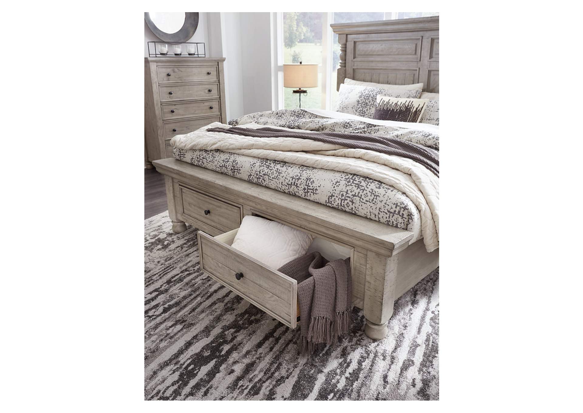Harrastone King Panel Bed with Mirrored Dresser, Chest and 2 Nightstands,Millennium