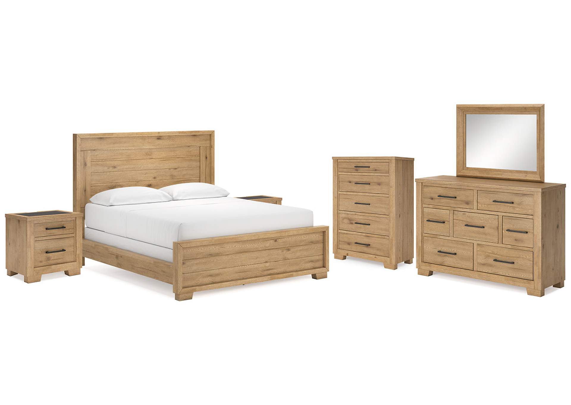 Galliden California King Panel Bed with Mirrored Dresser, Chest and 2 Nightstands,Signature Design By Ashley