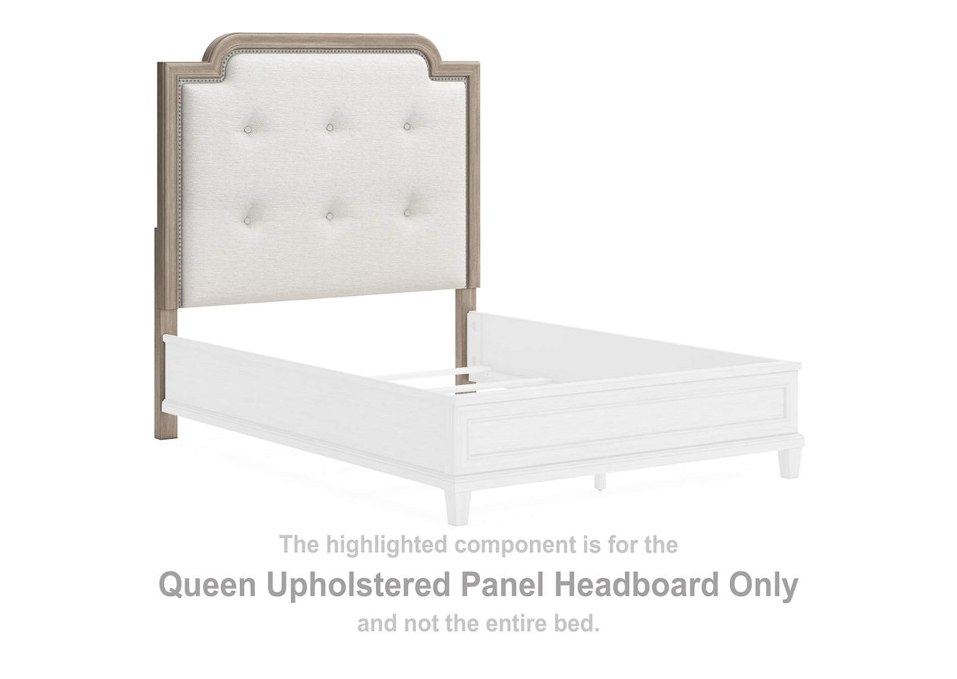 Jorlaina Queen Upholstered Panel Bed, Dresser and Mirror,Millennium