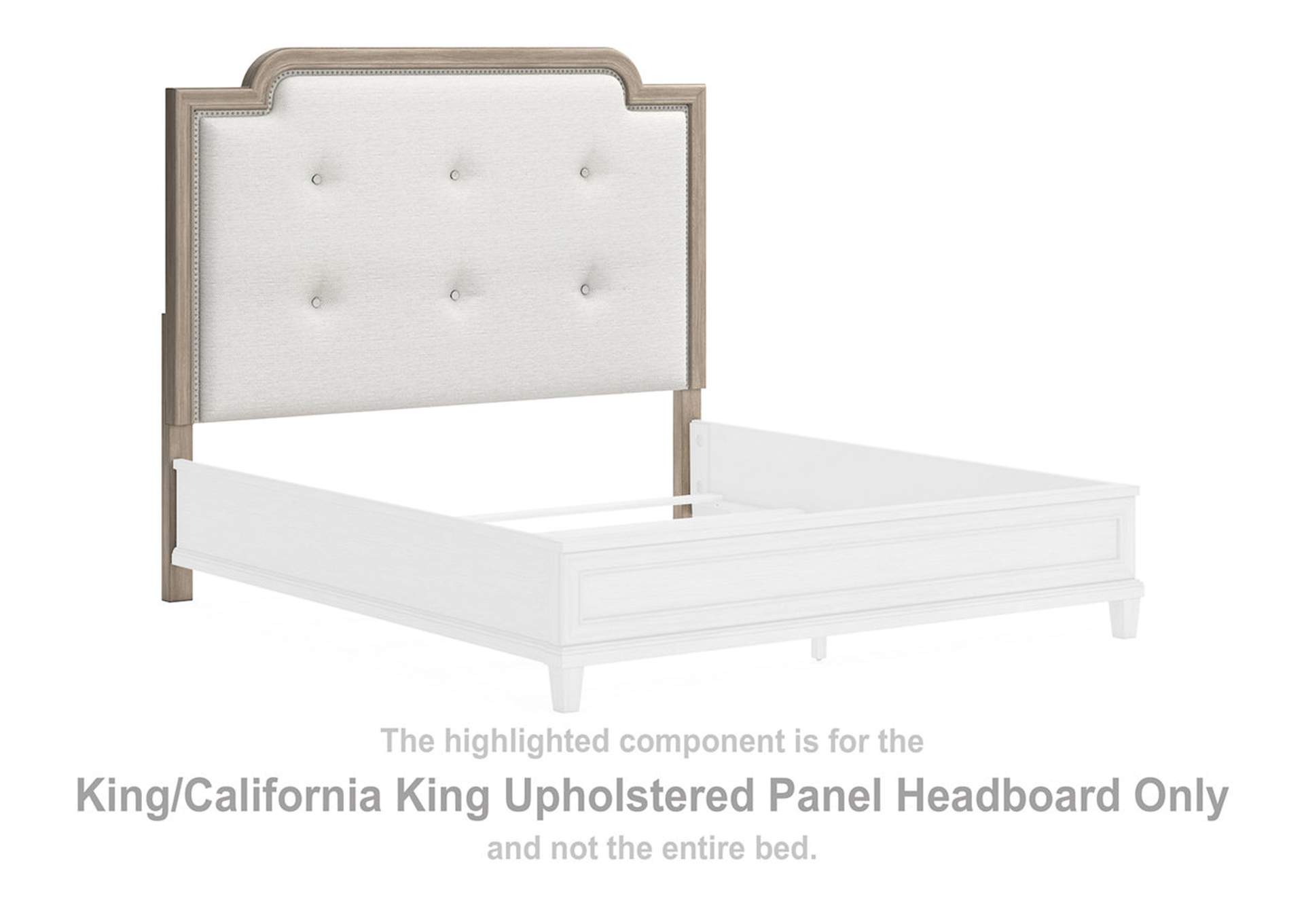 Jorlaina California King Upholstered Panel Bed, Dresser and Mirror,Millennium