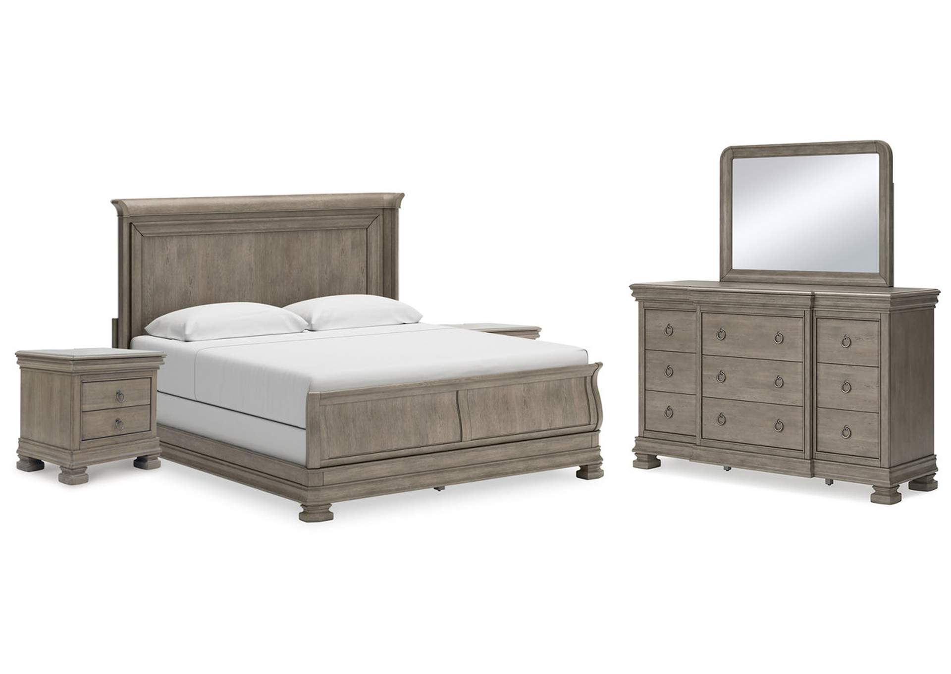 Lexorne California King Sleigh Bed with Mirrored Dresser and 2 Nightstands,Signature Design By Ashley