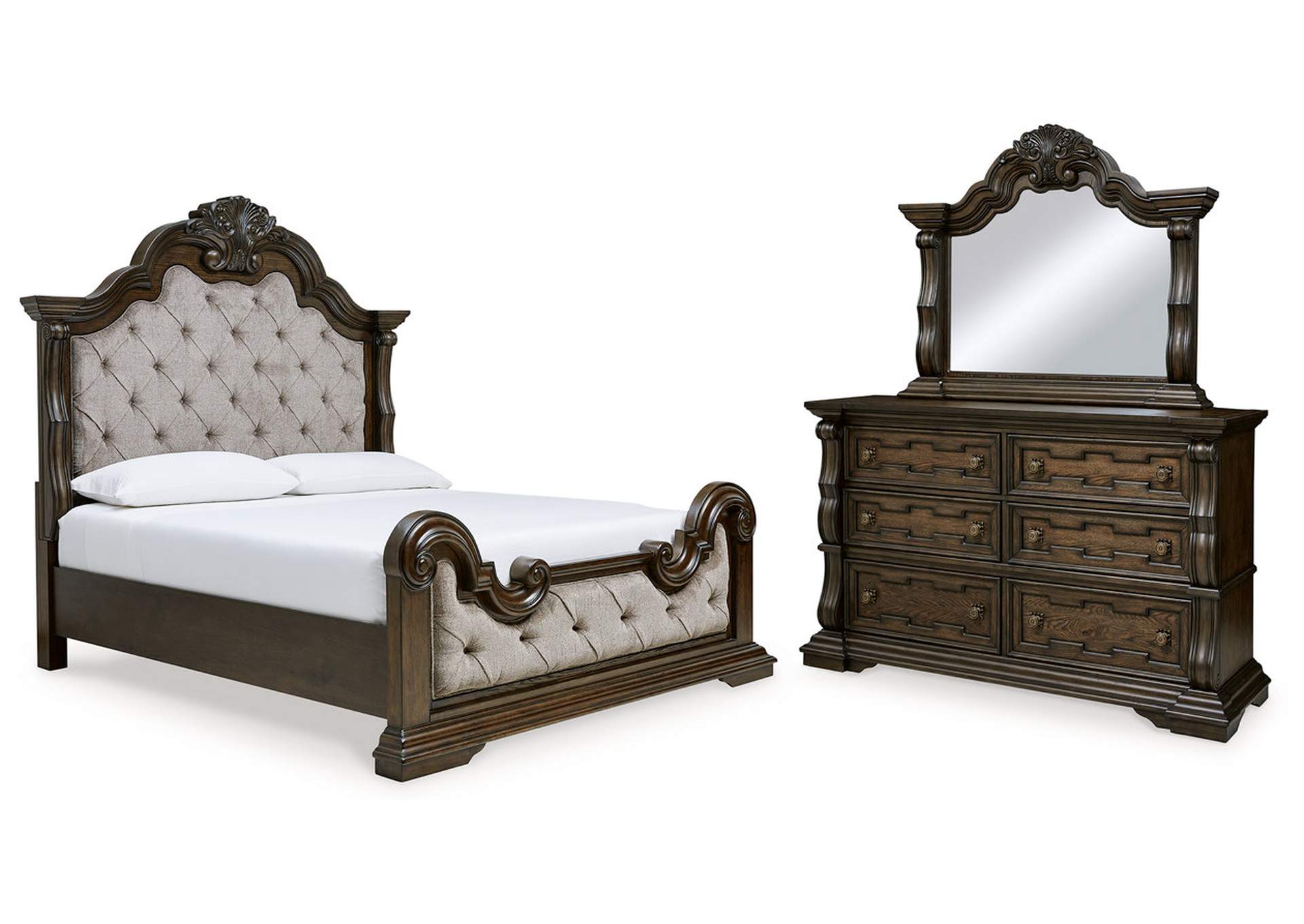 Maylee Queen Upholstered Bed with Mirrored Dresser,Signature Design By Ashley