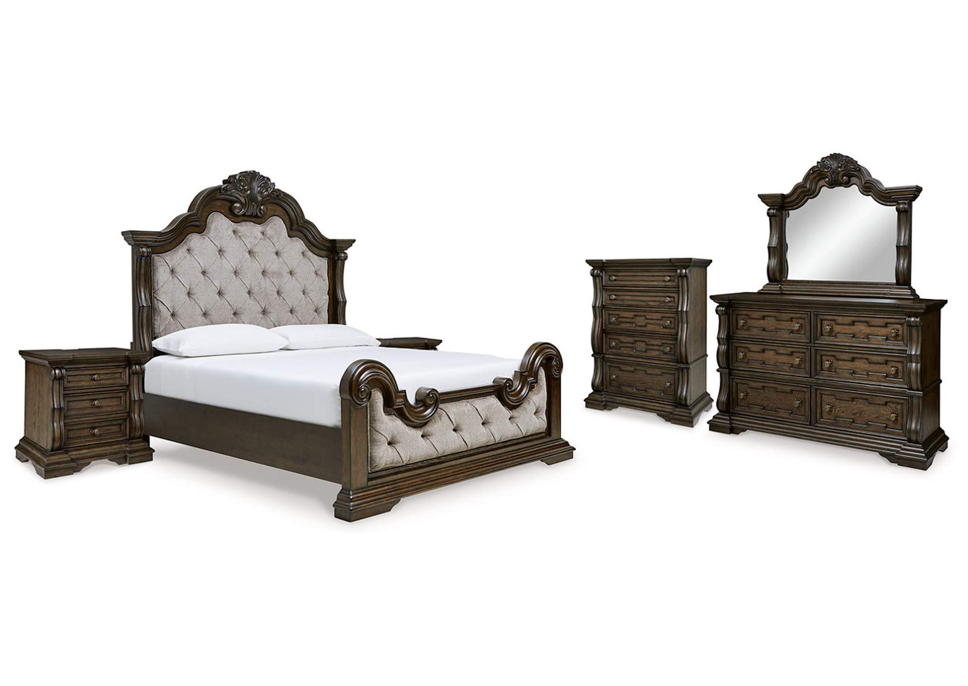 Maylee California King Upholstered Bed with Mirrored Dresser, Chest and 2 Nightstands,Signature Design By Ashley