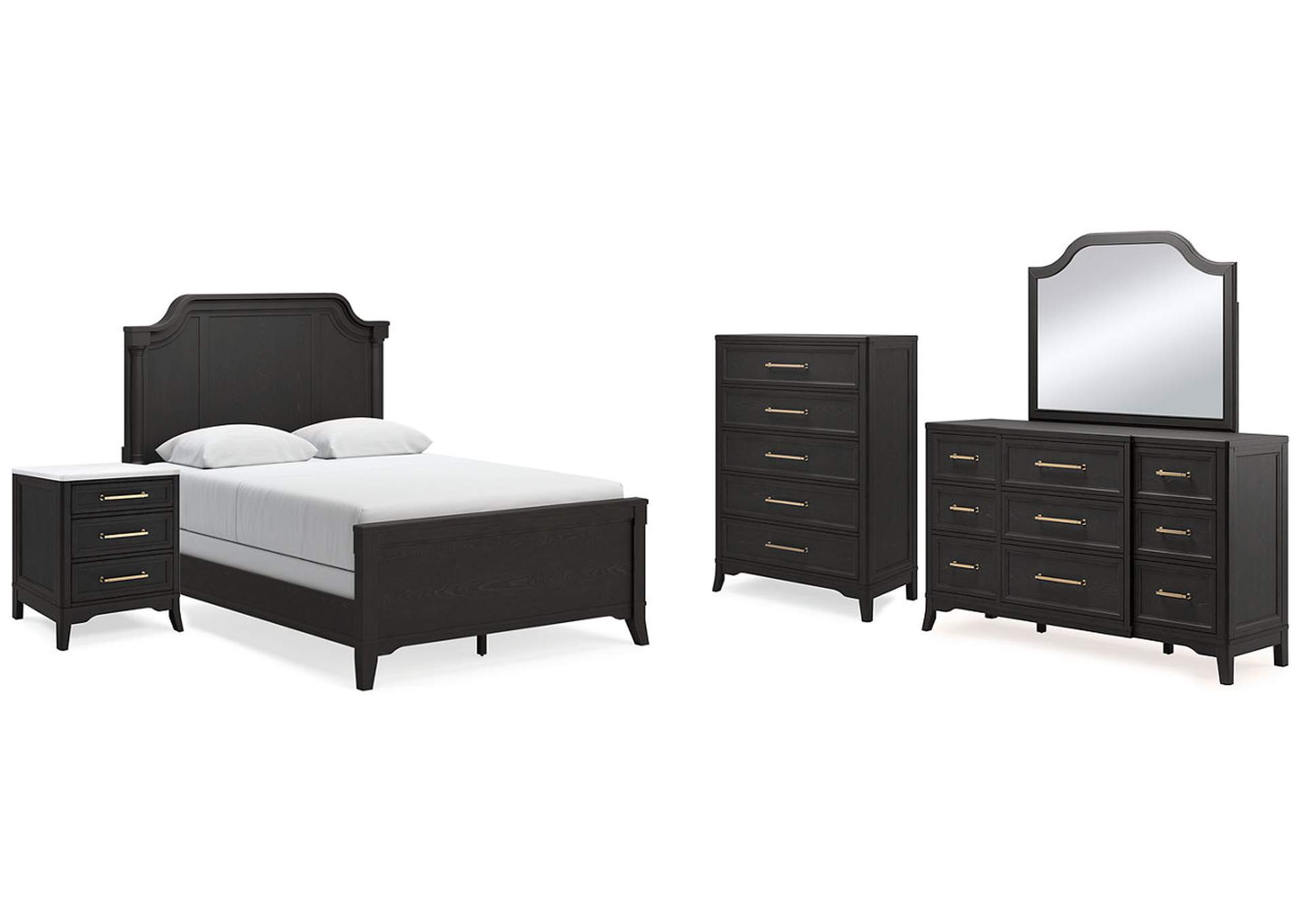 Welltern Queen Panel Bed with Mirrored Dresser, Chest and Nightstand,Millennium