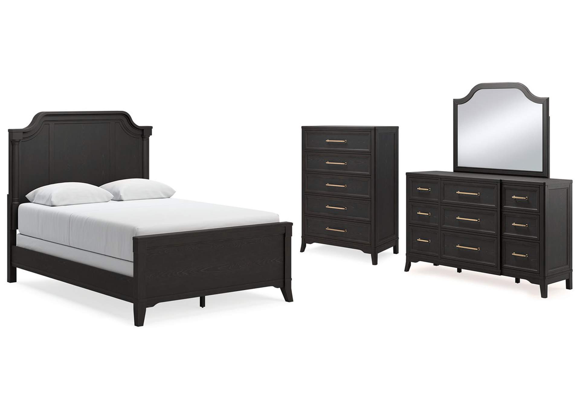 Welltern Queen Panel Bed with Mirrored Dresser and Chest,Millennium