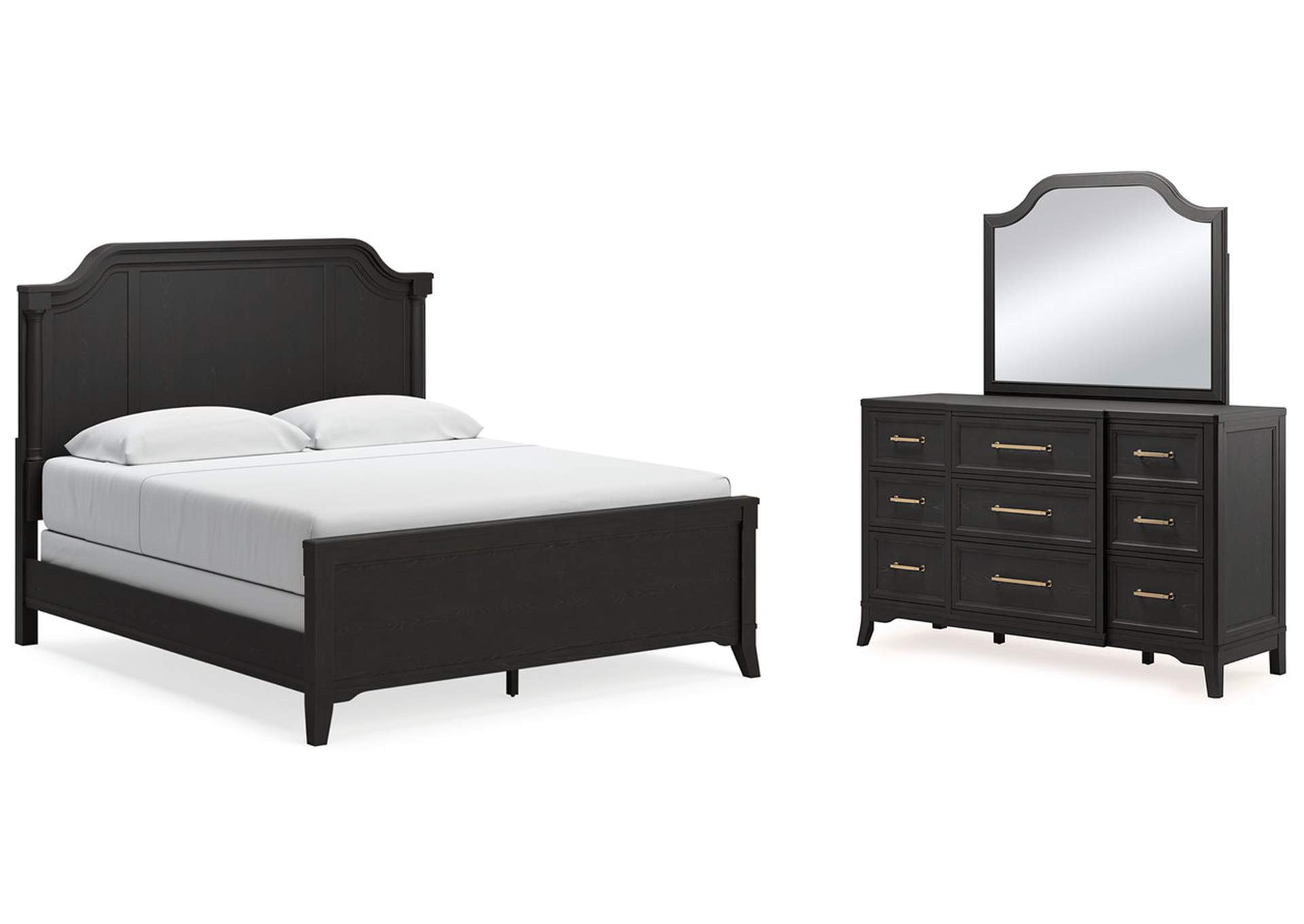 Welltern California King Panel Bed with Mirrored Dresser,Millennium