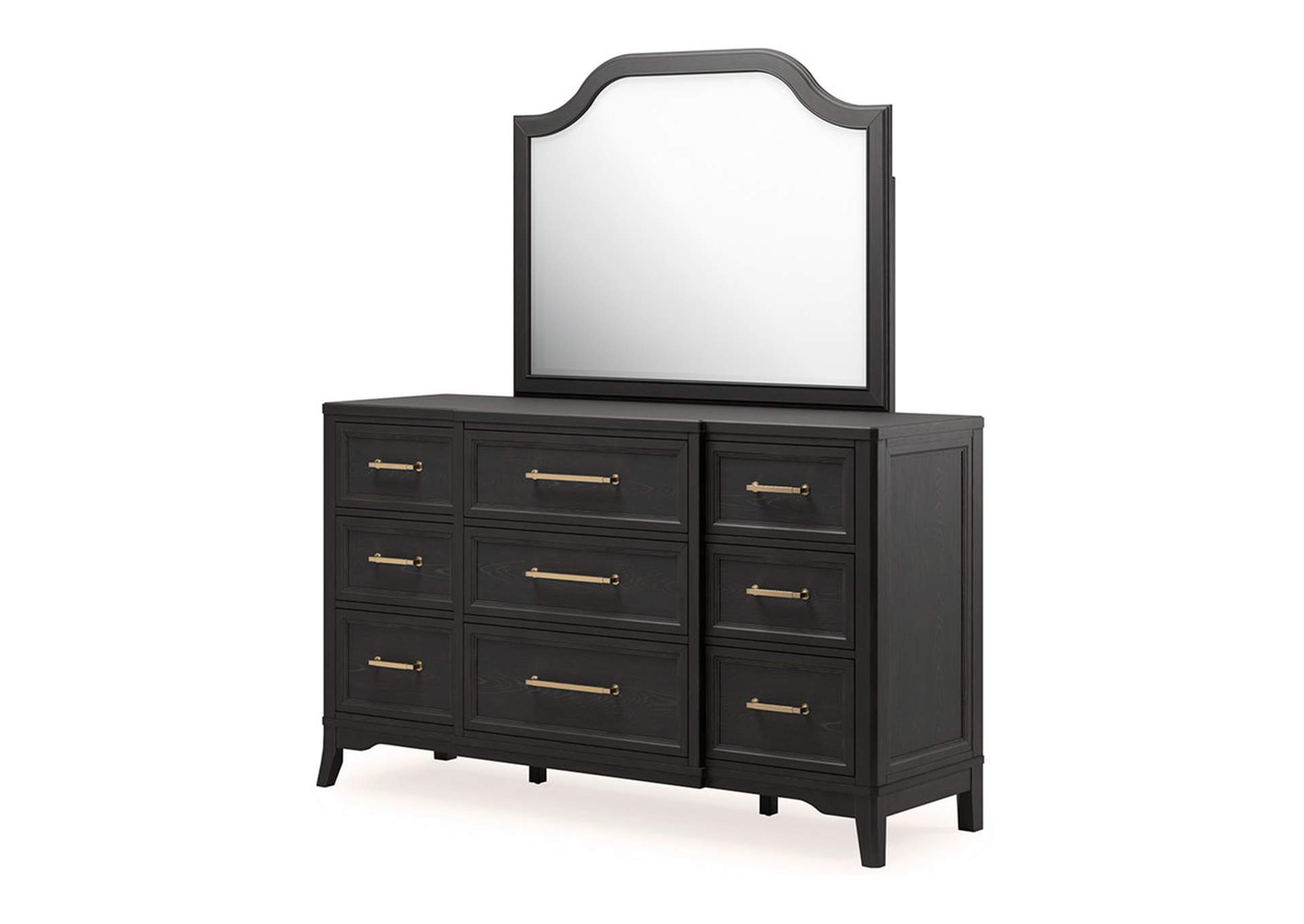 Welltern King Panel Bed with Mirrored Dresser and Chest,Millennium