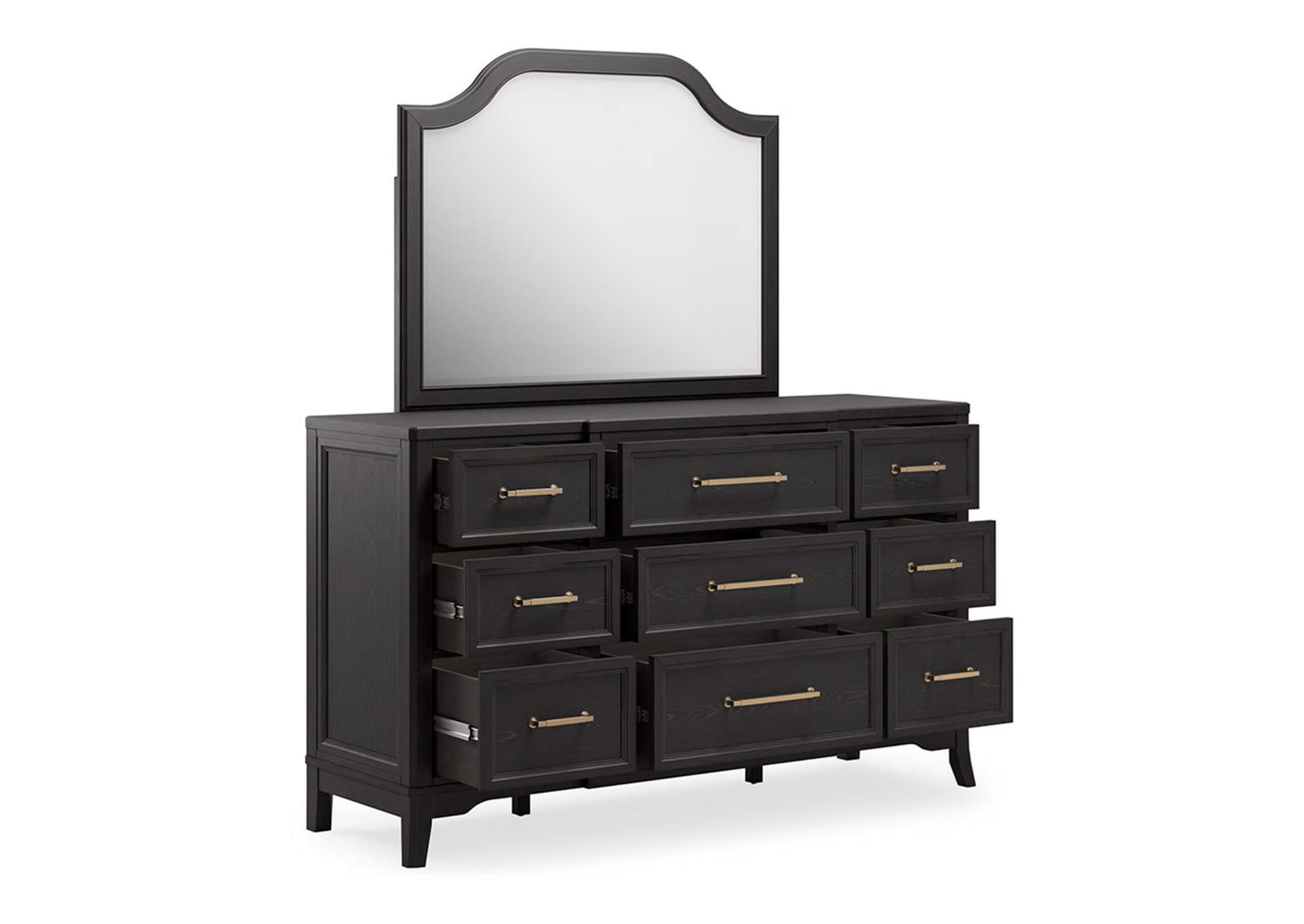 Welltern Queen Panel Bed with Mirrored Dresser and 2 Nightstands,Millennium