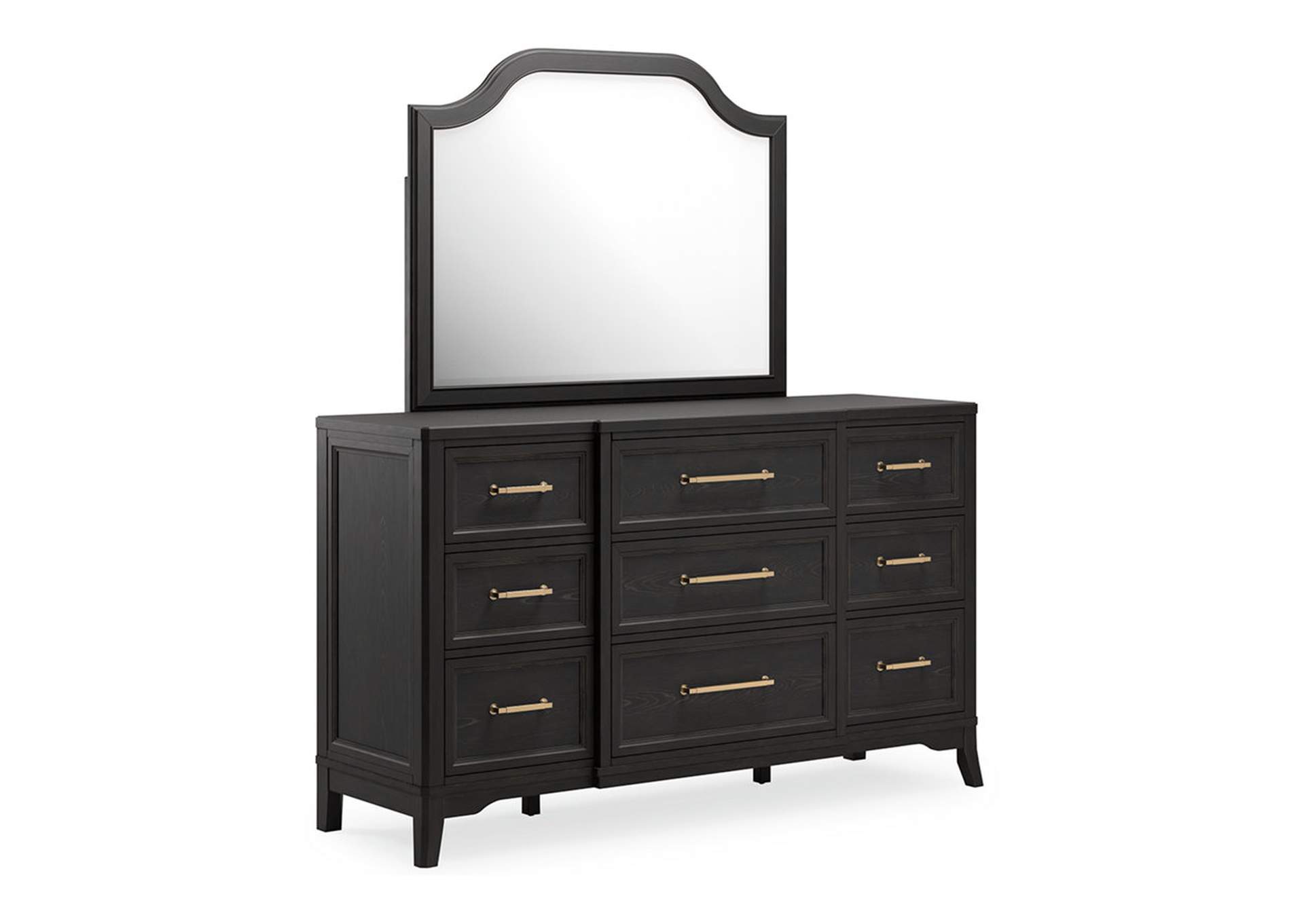 Welltern King Panel Bed with Mirrored Dresser and Chest,Millennium