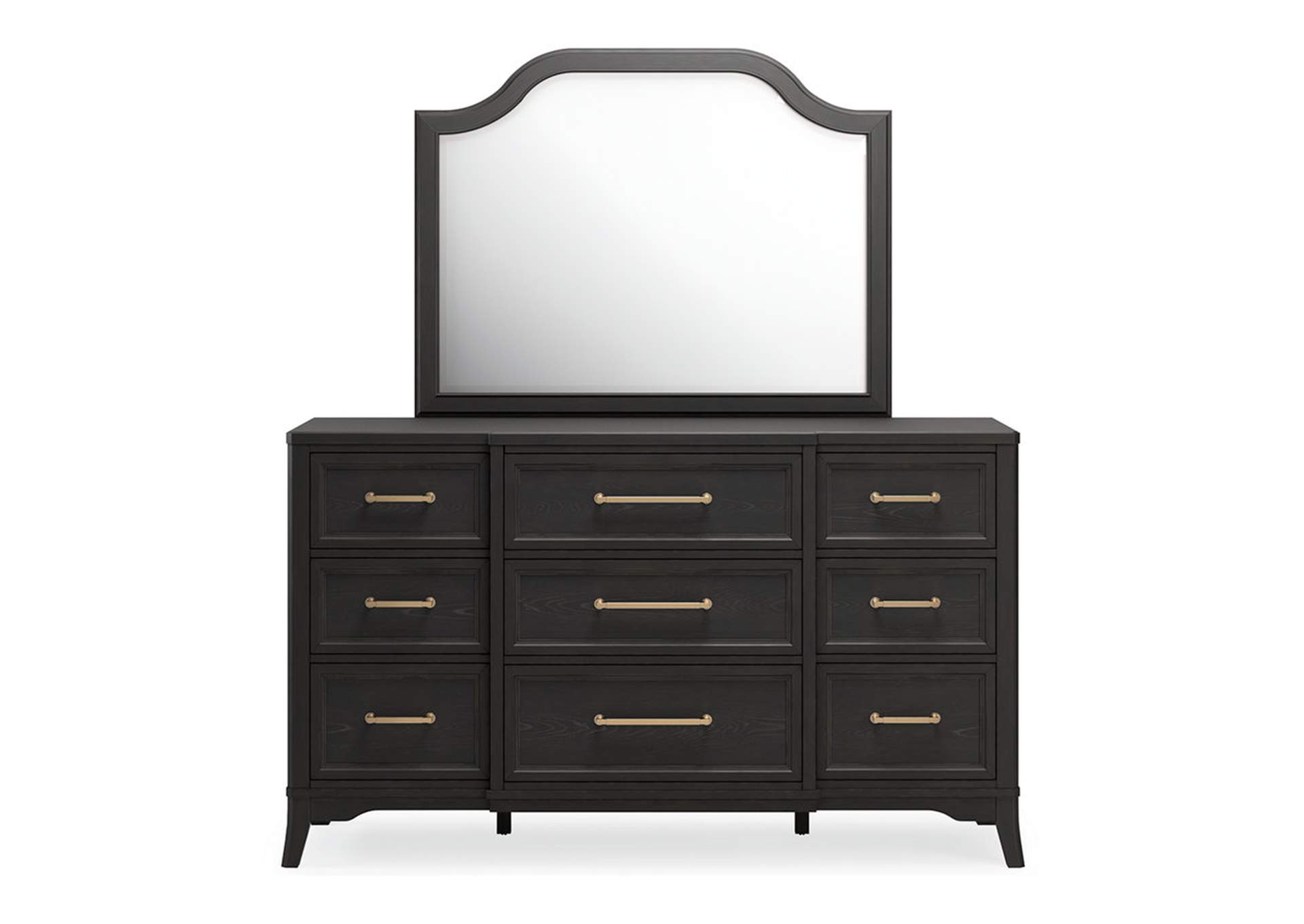 Welltern California King Panel Bed with Mirrored Dresser and 2 Nightstands,Millennium