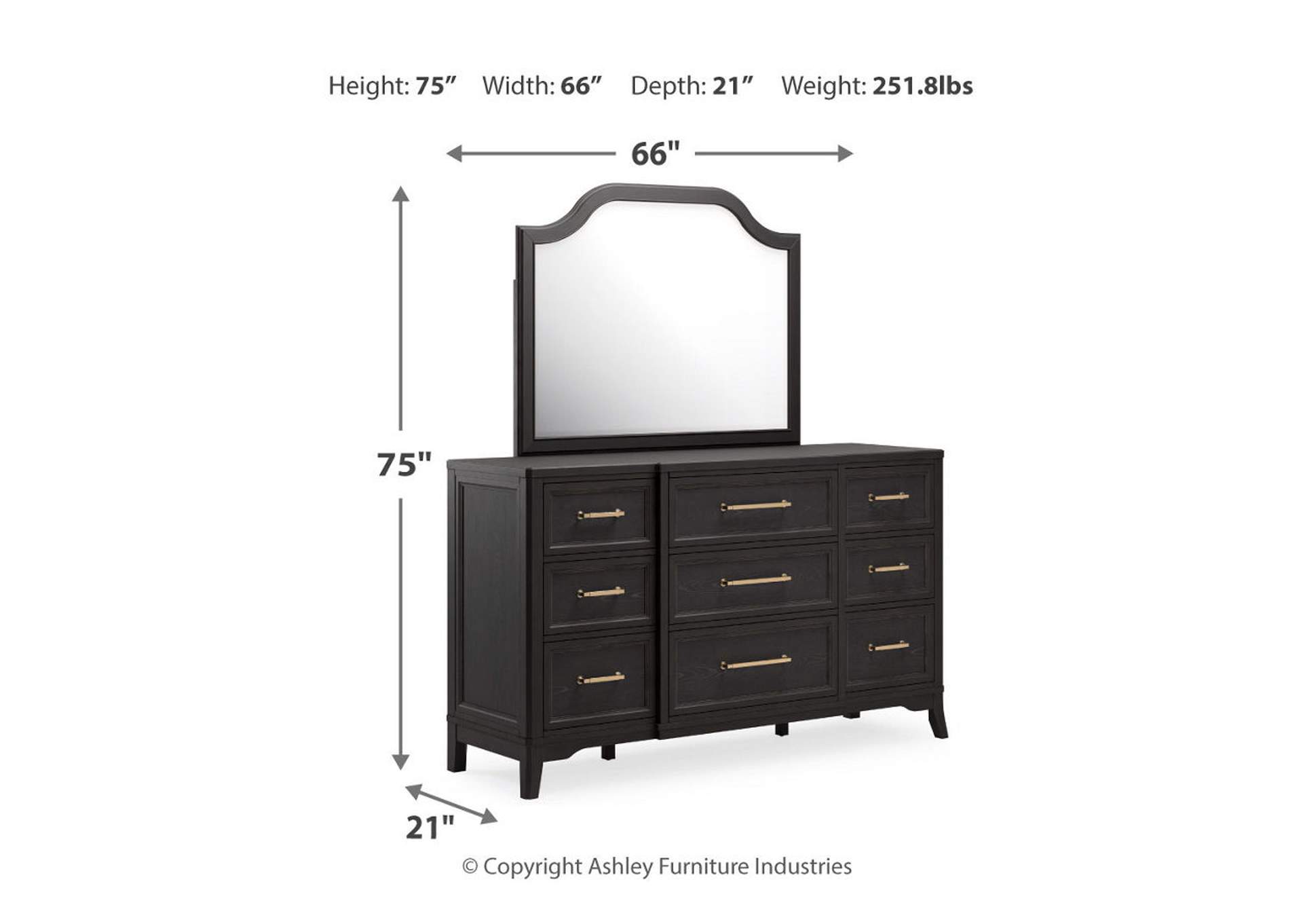 Welltern King Panel Bed with Mirrored Dresser and Chest,Millennium