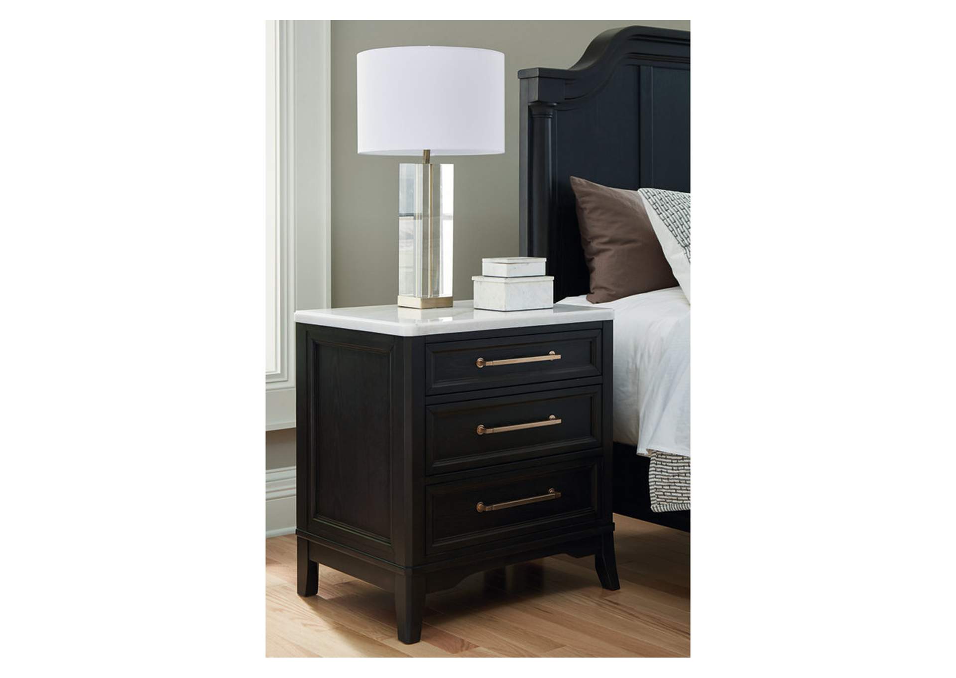 Welltern King Panel Bed with Mirrored Dresser and Nightstand,Millennium