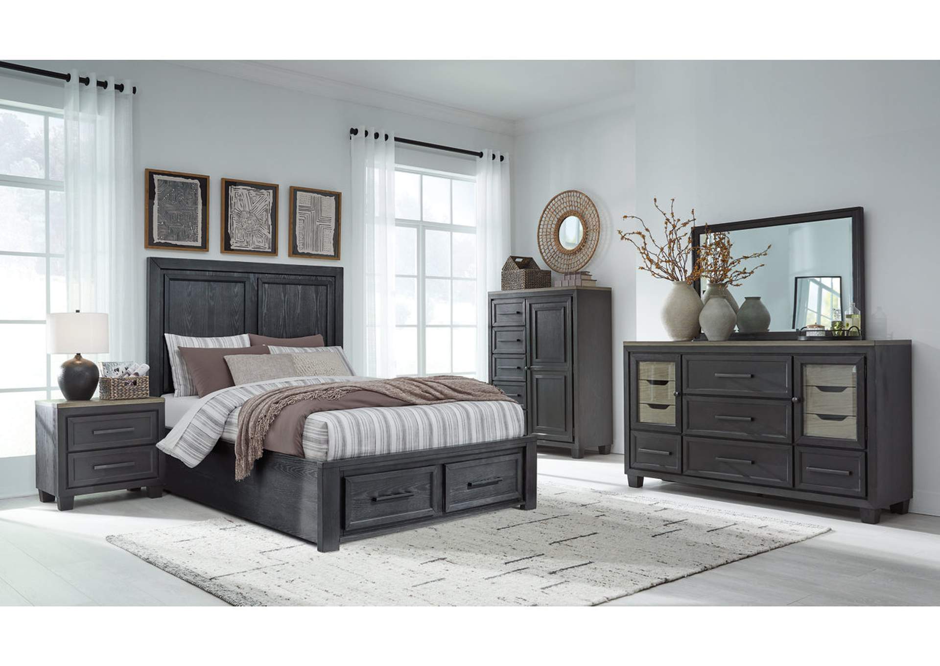 Foyland Queen Panel Storage Bed with Mirrored Dresser,Signature Design By Ashley