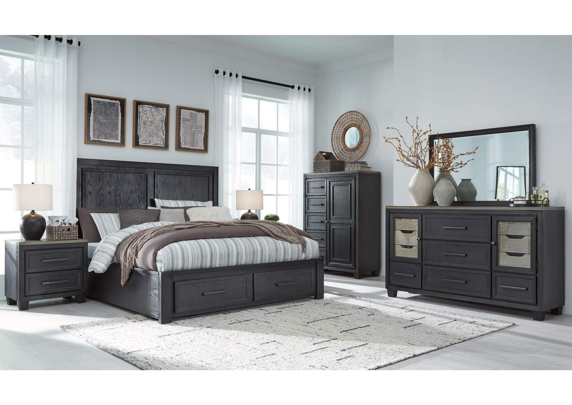 Foyland Cal King Panel Storage Bed, Dresser, Mirror, Chest and Nightstand,Signature Design By Ashley