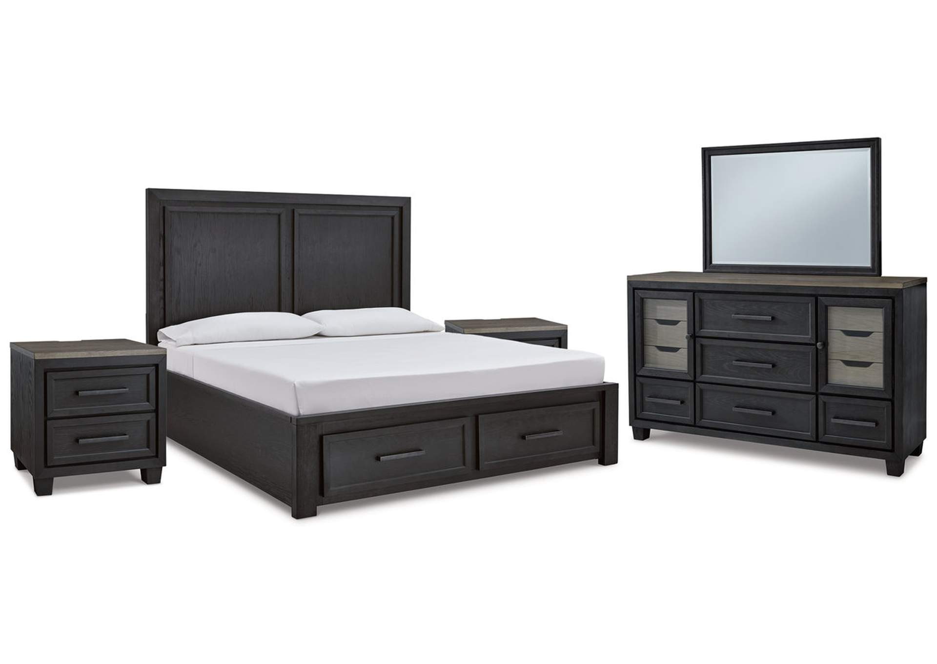 Foyland California King Panel Storage Bed with Mirrored Dresser and 2 Nightstands,Signature Design By Ashley