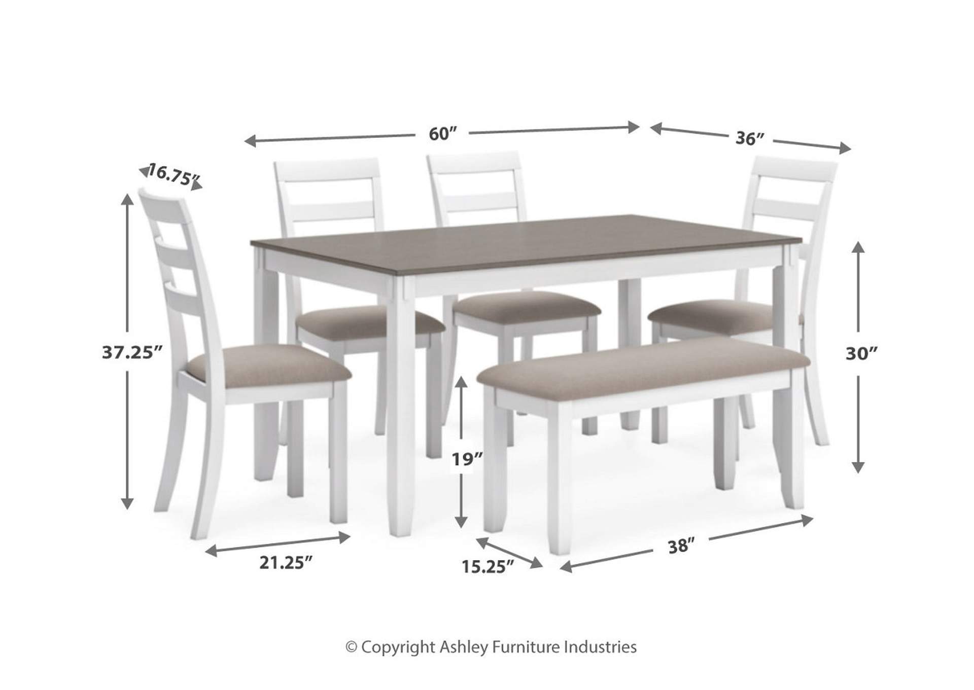 Stonehollow Dining Table and Chairs with Bench (Set of 6),Signature Design By Ashley