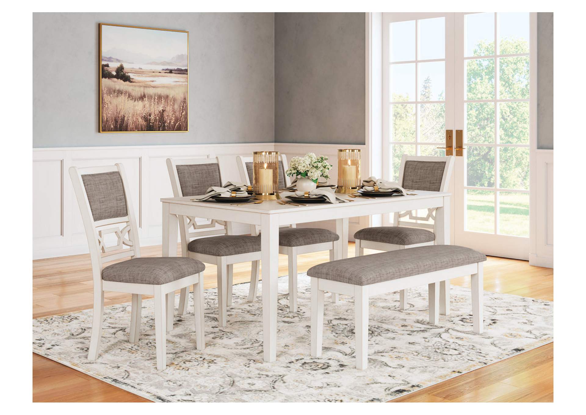 Erinberg Dining Table and 4 Chairs and Bench (Set of 6),Signature Design By Ashley