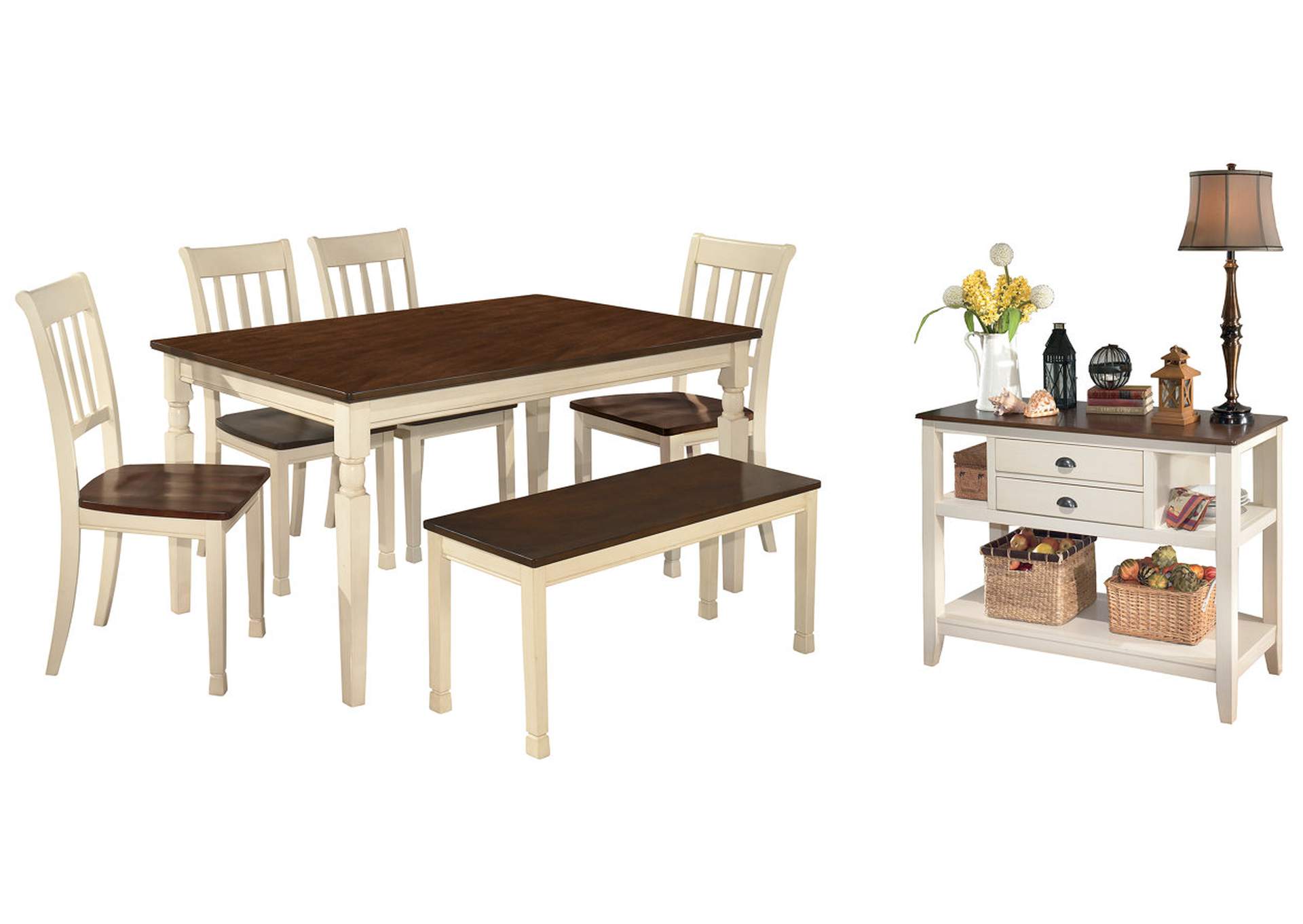 Whitesburg Dining Table and 4 Chairs and Bench with Storage,Signature Design By Ashley