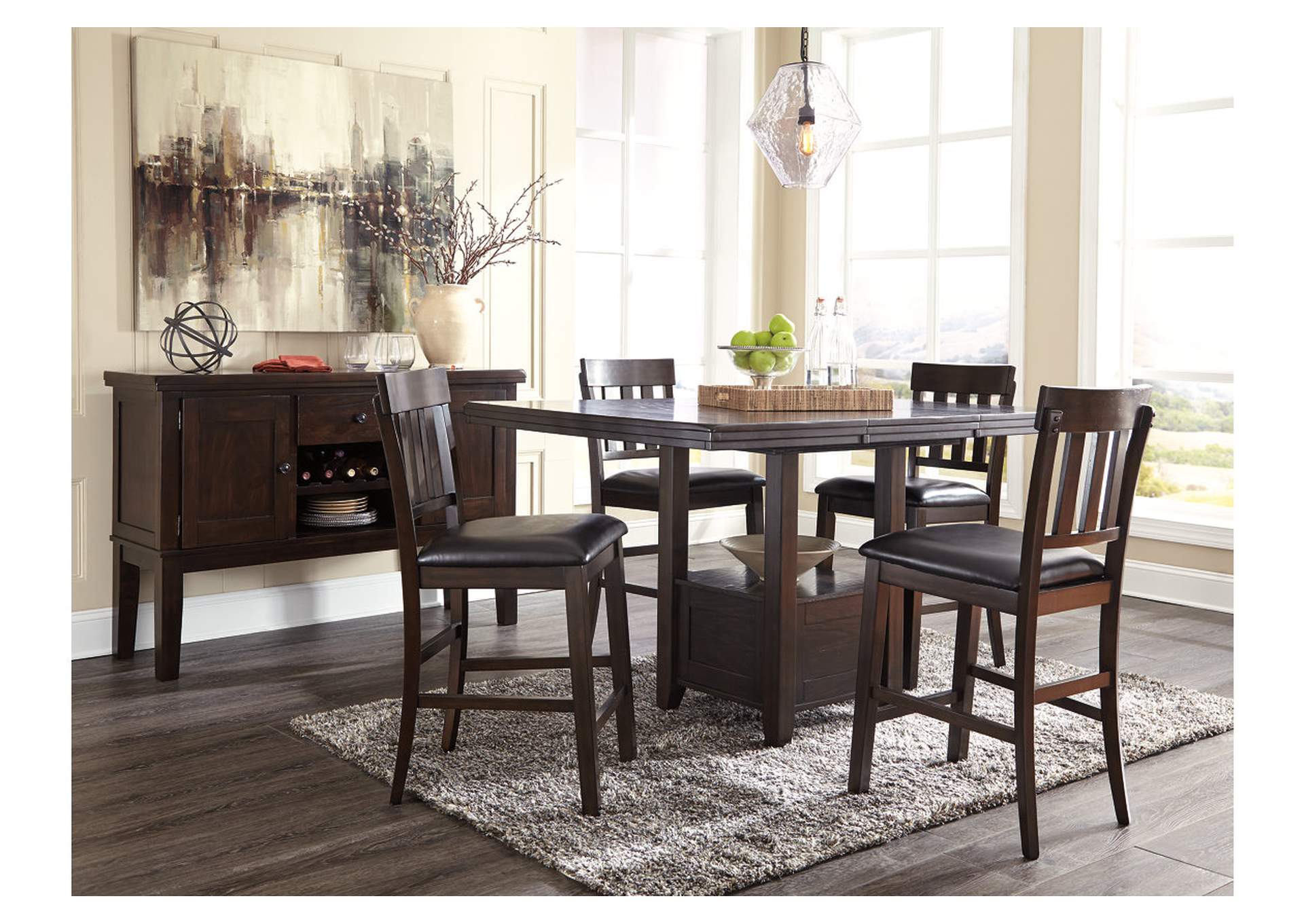 Haddigan Counter Height Dining Table, 4 Barstools and Server,Signature Design By Ashley