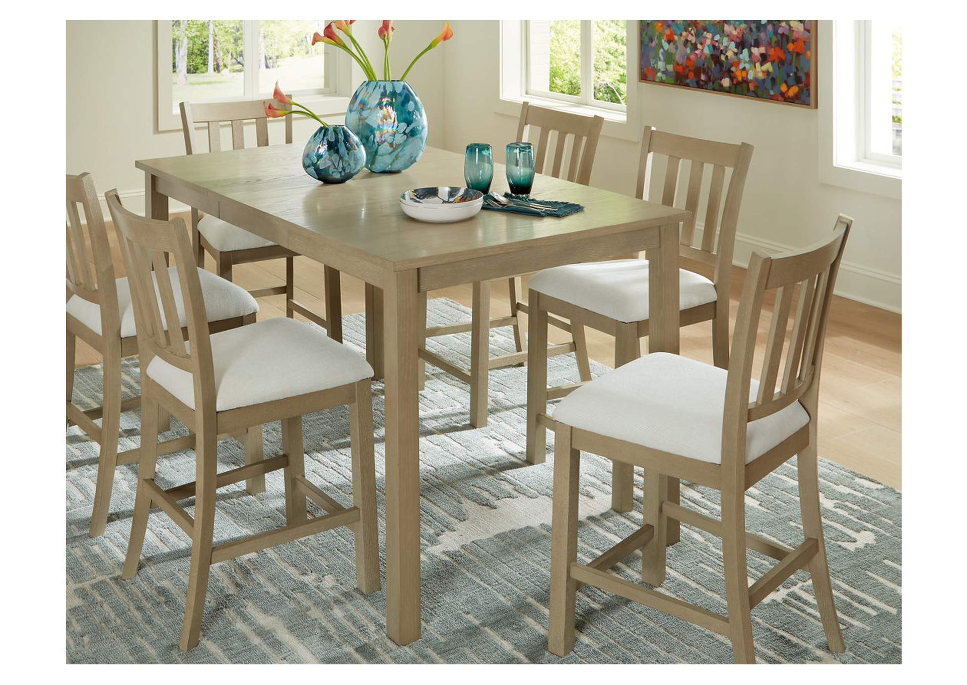 Calmoro Counter Height Dining Table and 8 Barstools,Ashley