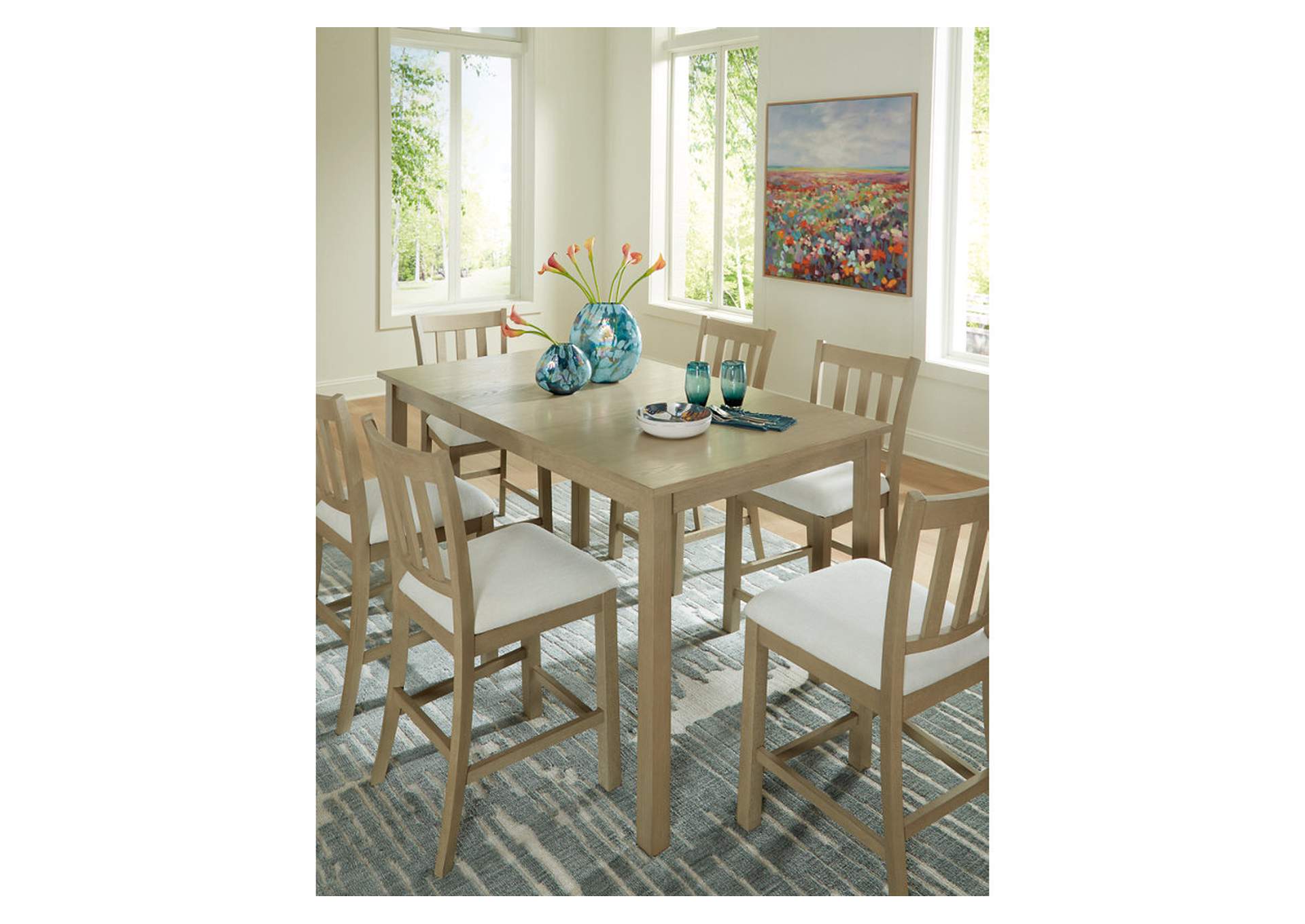 Calmoro Counter Height Dining Table and 8 Barstools,Ashley