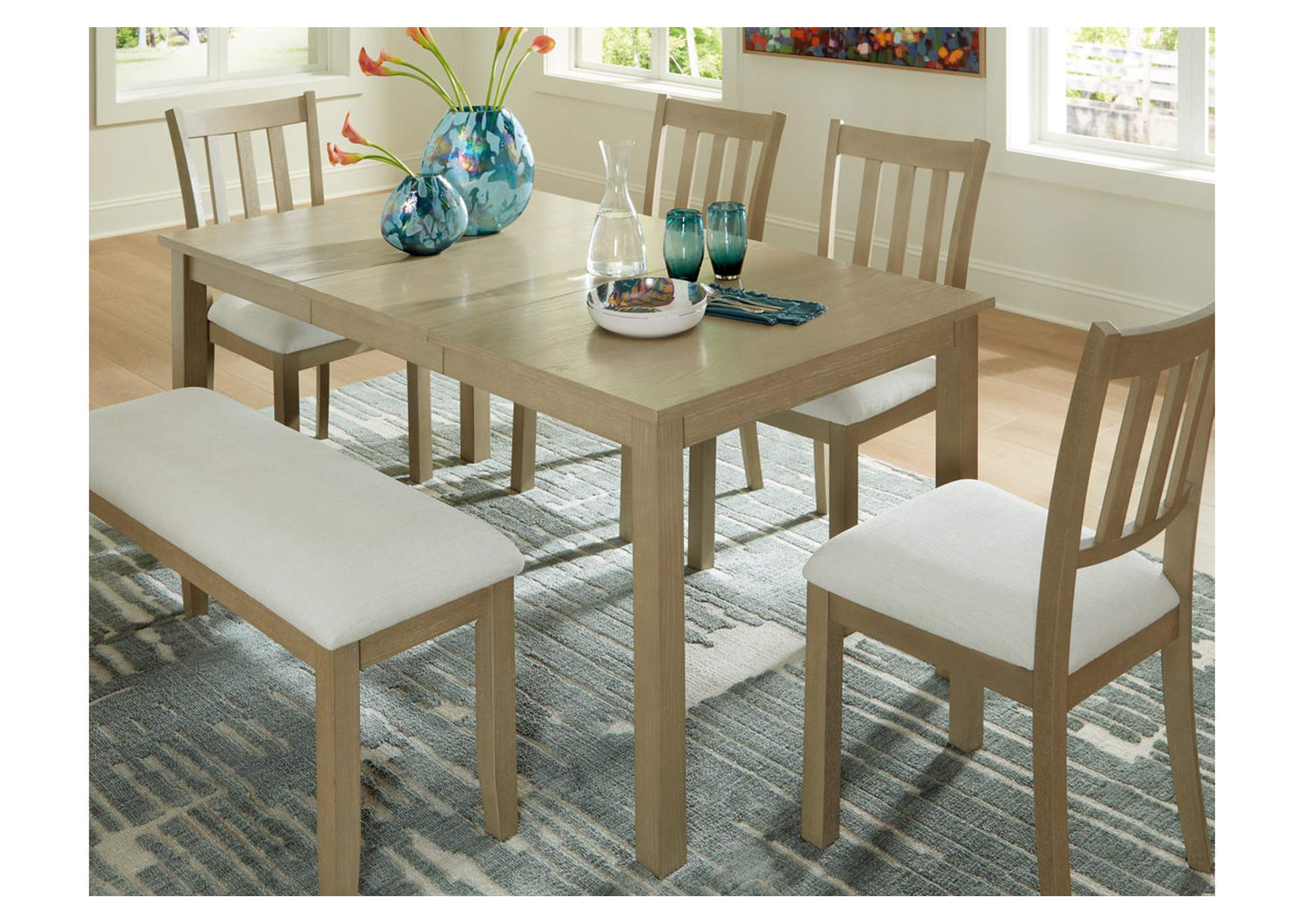 Calmoro Dining Table and 4 Chairs and Bench,Ashley