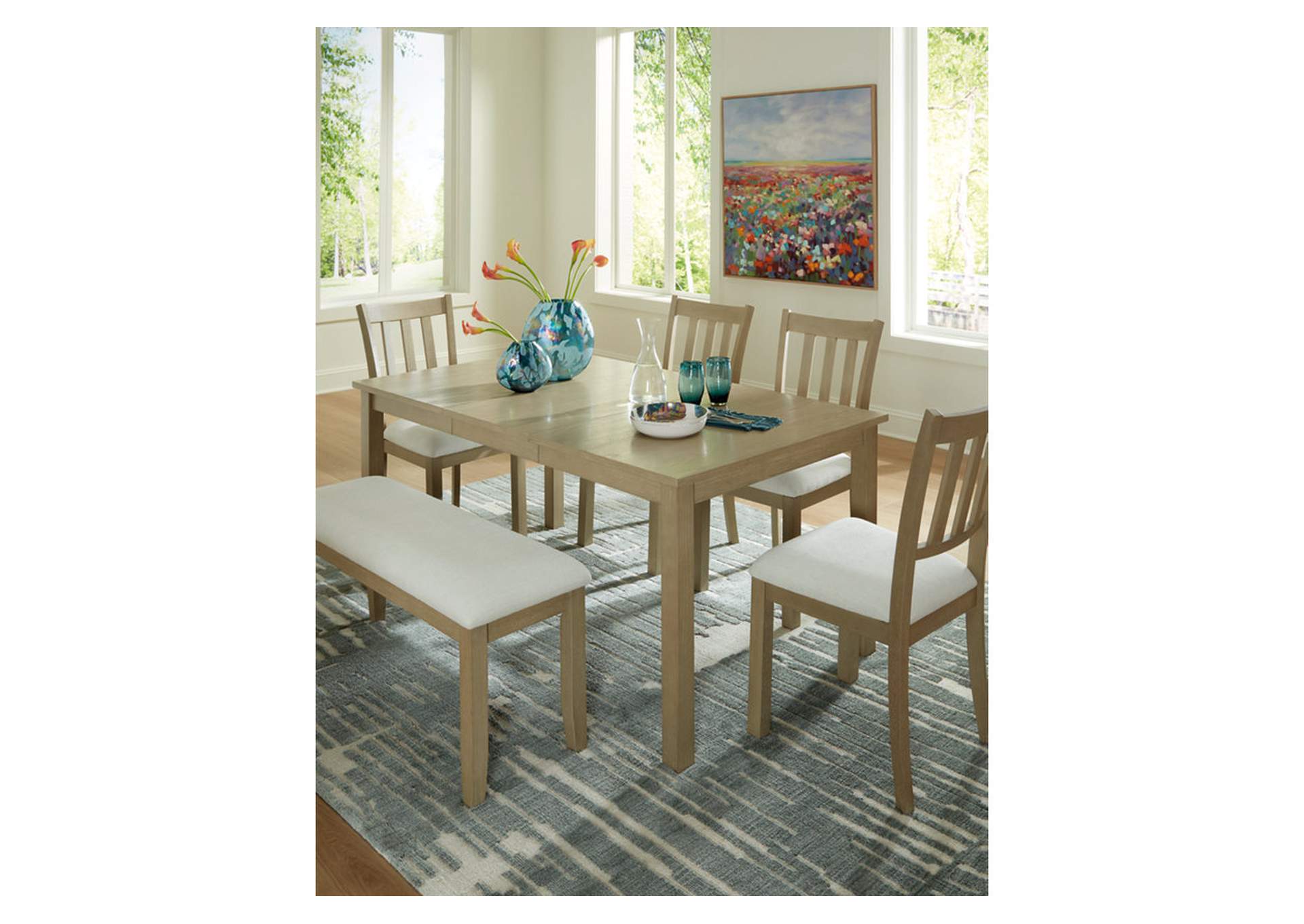 Calmoro Dining Table and 4 Chairs and Bench,Ashley