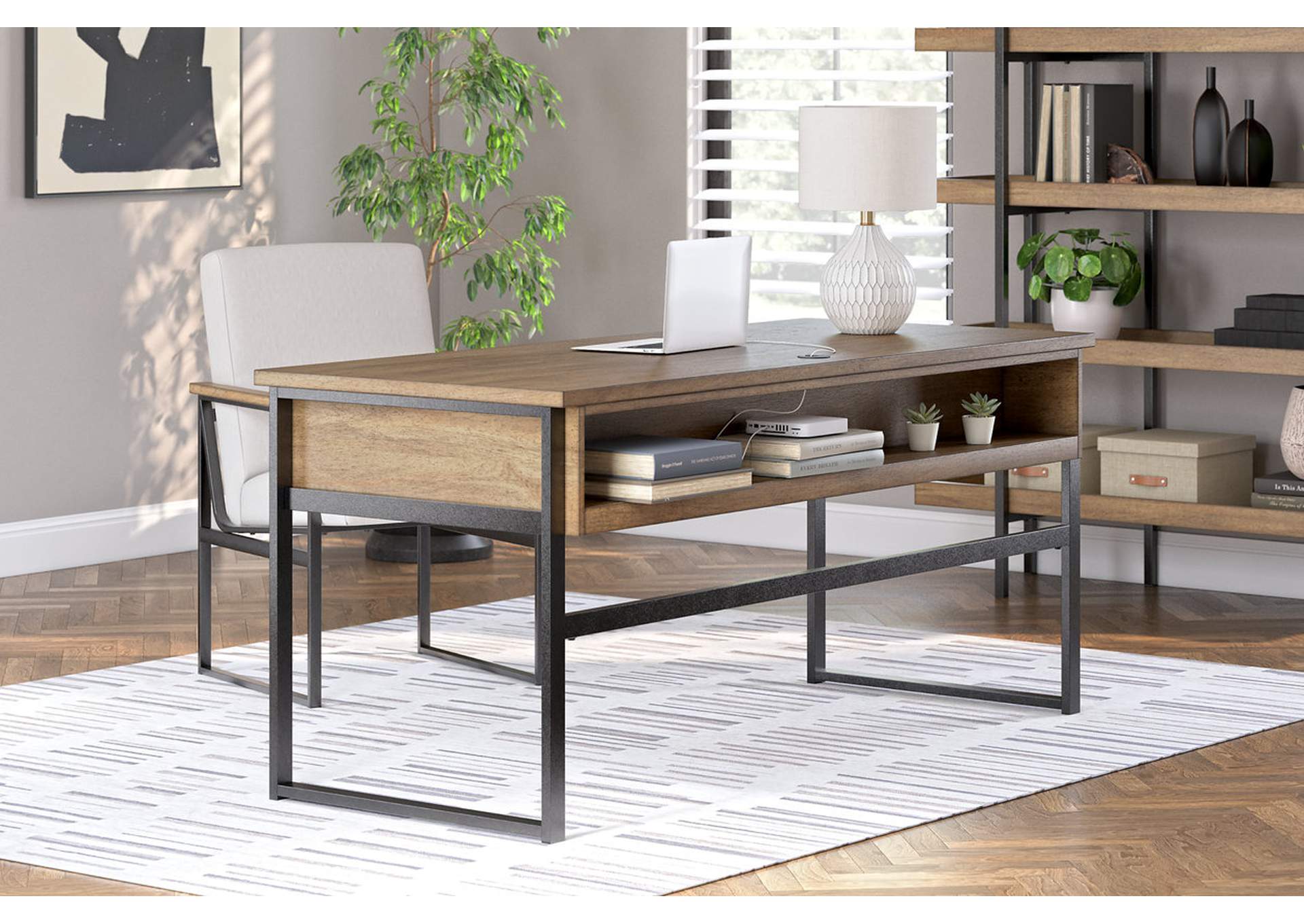 Montia Home Office Desk with Chair and Bookcase,Signature Design By Ashley