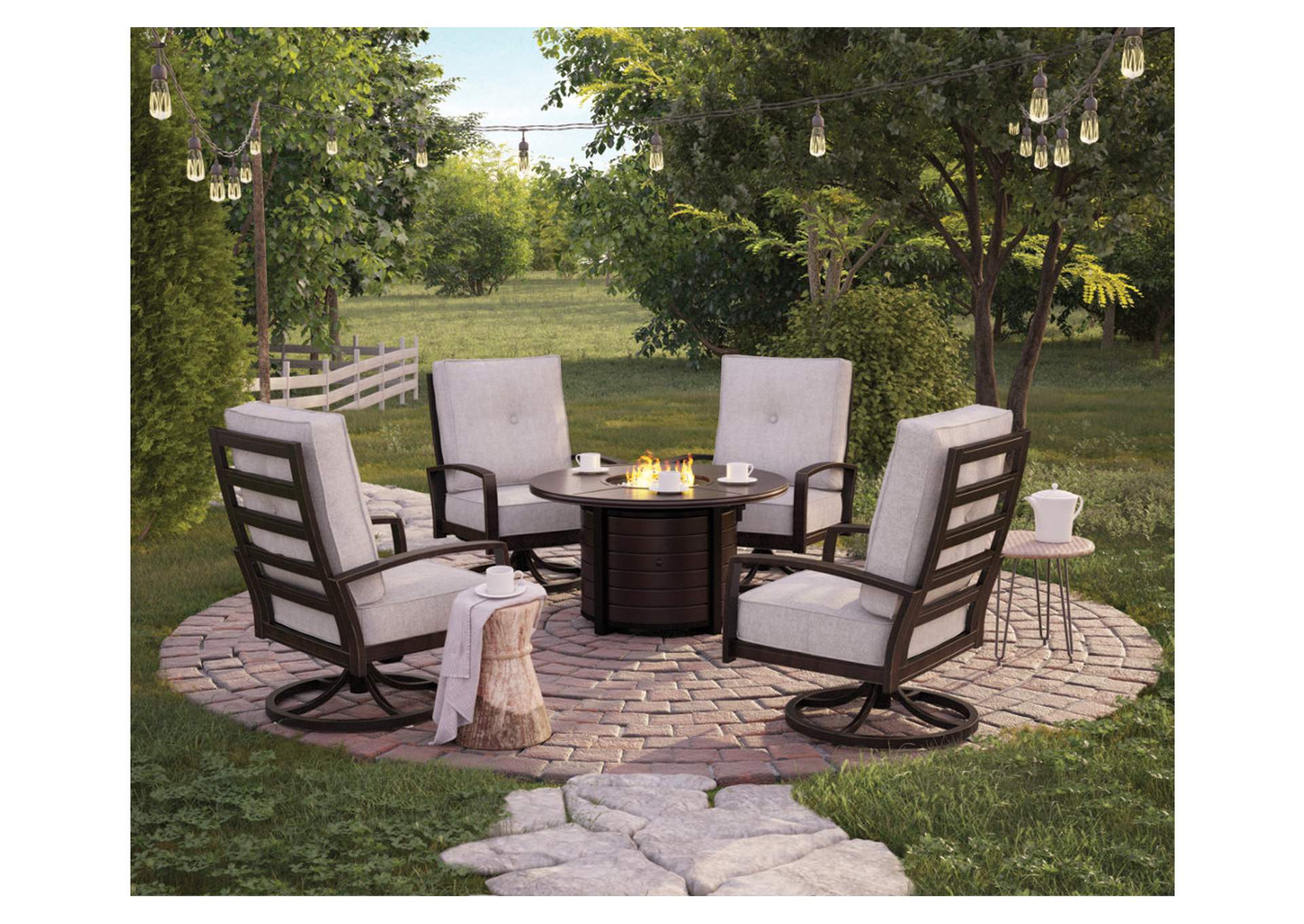 Castle Island Outdoor Fire Pit Table and 4 Chairs,Outdoor By Ashley