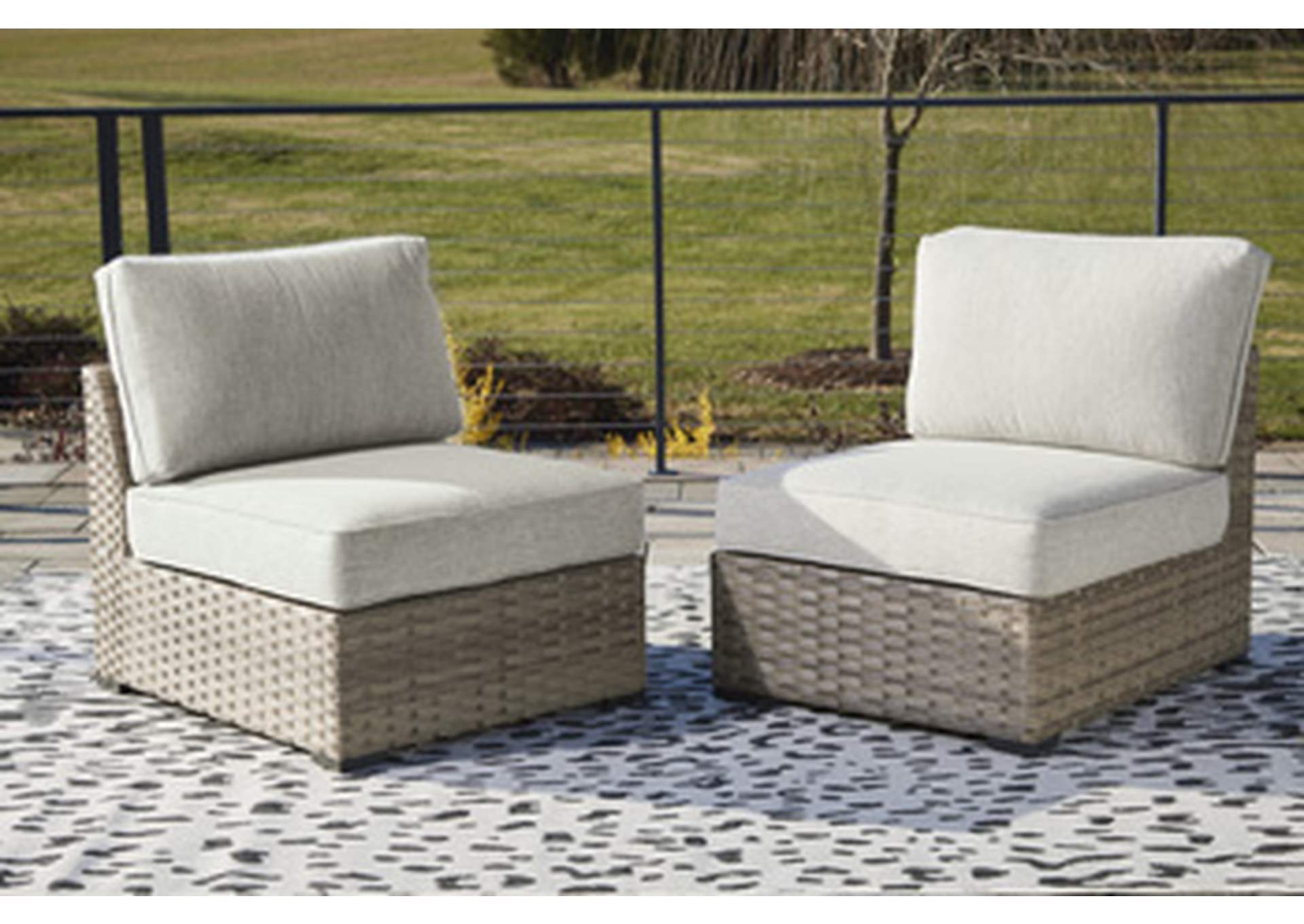 Calworth Outdoor Armless Chair with Cushion (Set of 2),Outdoor By Ashley
