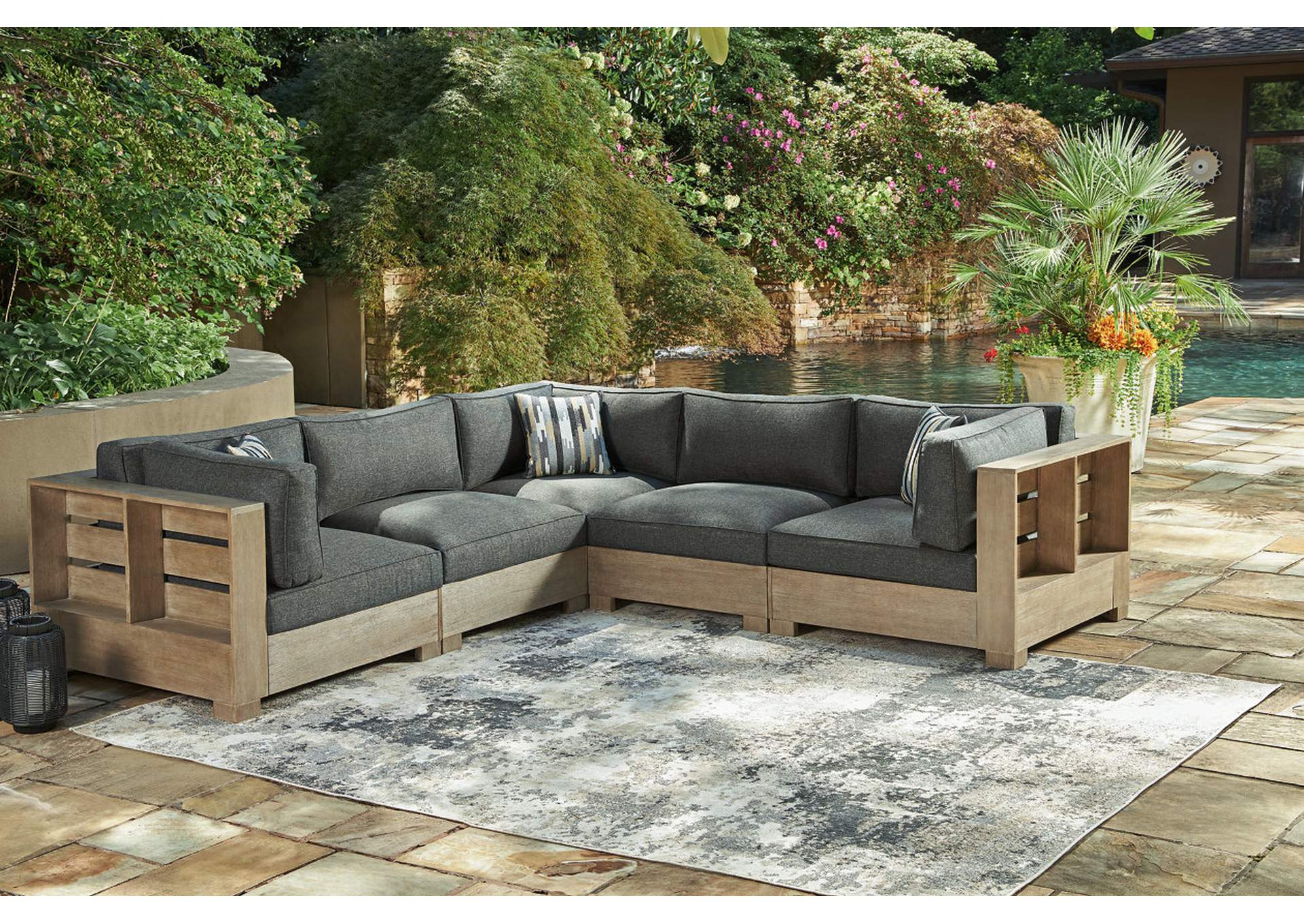 Citrine Park 5-Piece Outdoor Sectional with Ottoman,Outdoor By Ashley