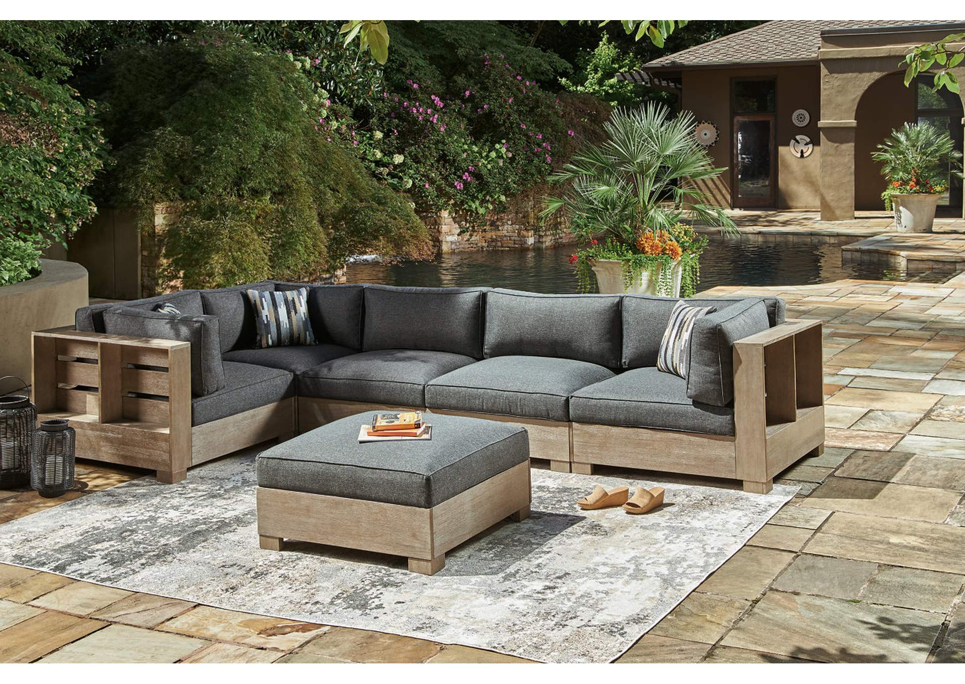 Citrine Park 5-Piece Outdoor Sectional with Ottoman,Outdoor By Ashley