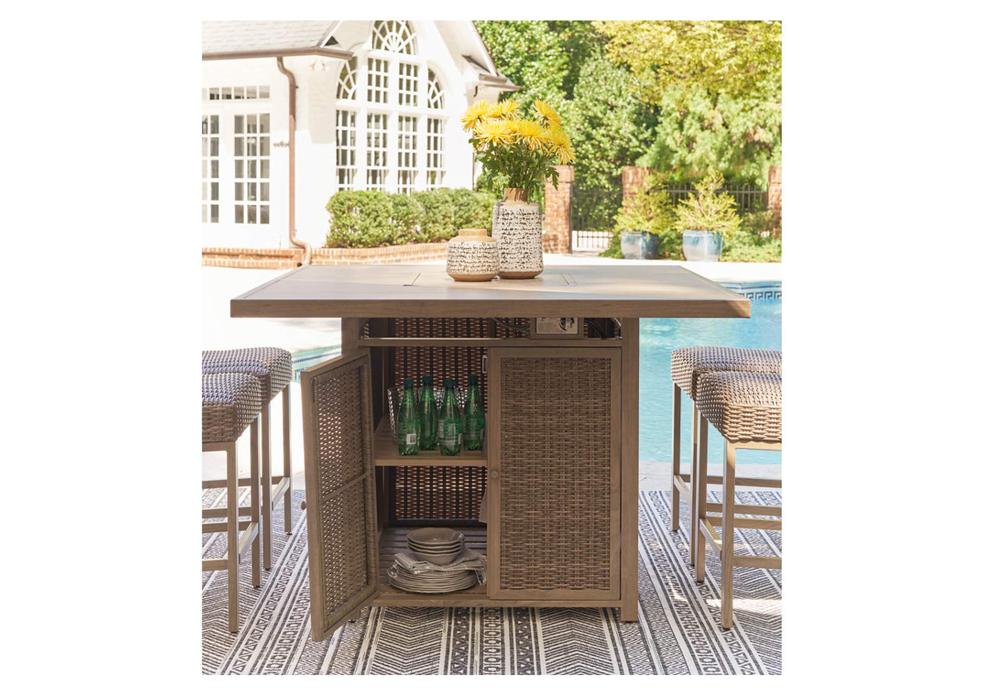 Walton Bridge Outdoor Bar Table with Fire Pit,Outdoor By Ashley