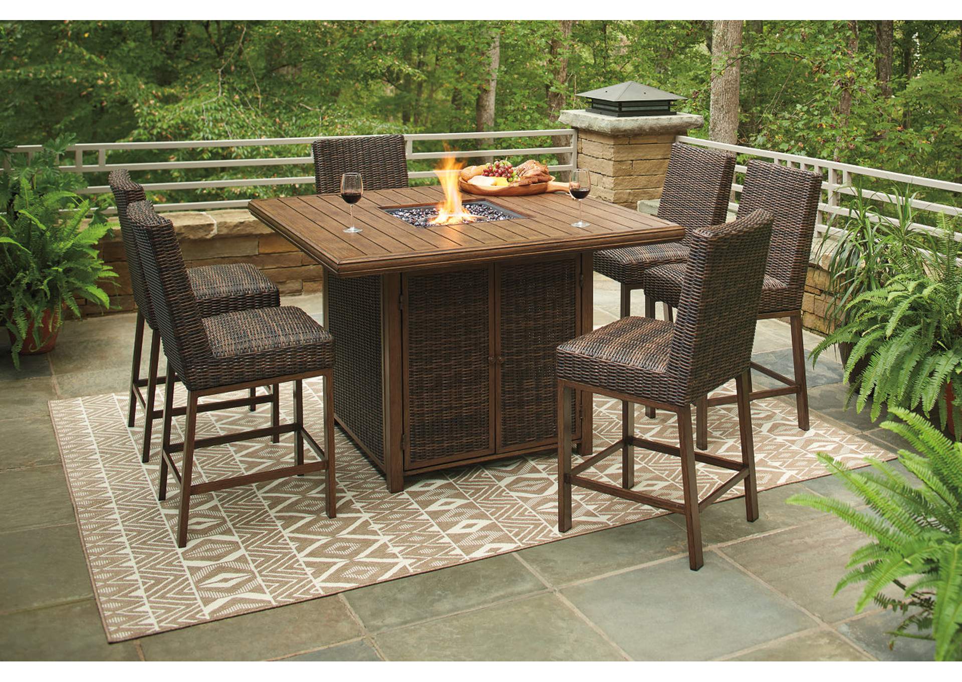 Paradise Trail Outdoor Bar Table and 6 Barstools,Outdoor By Ashley