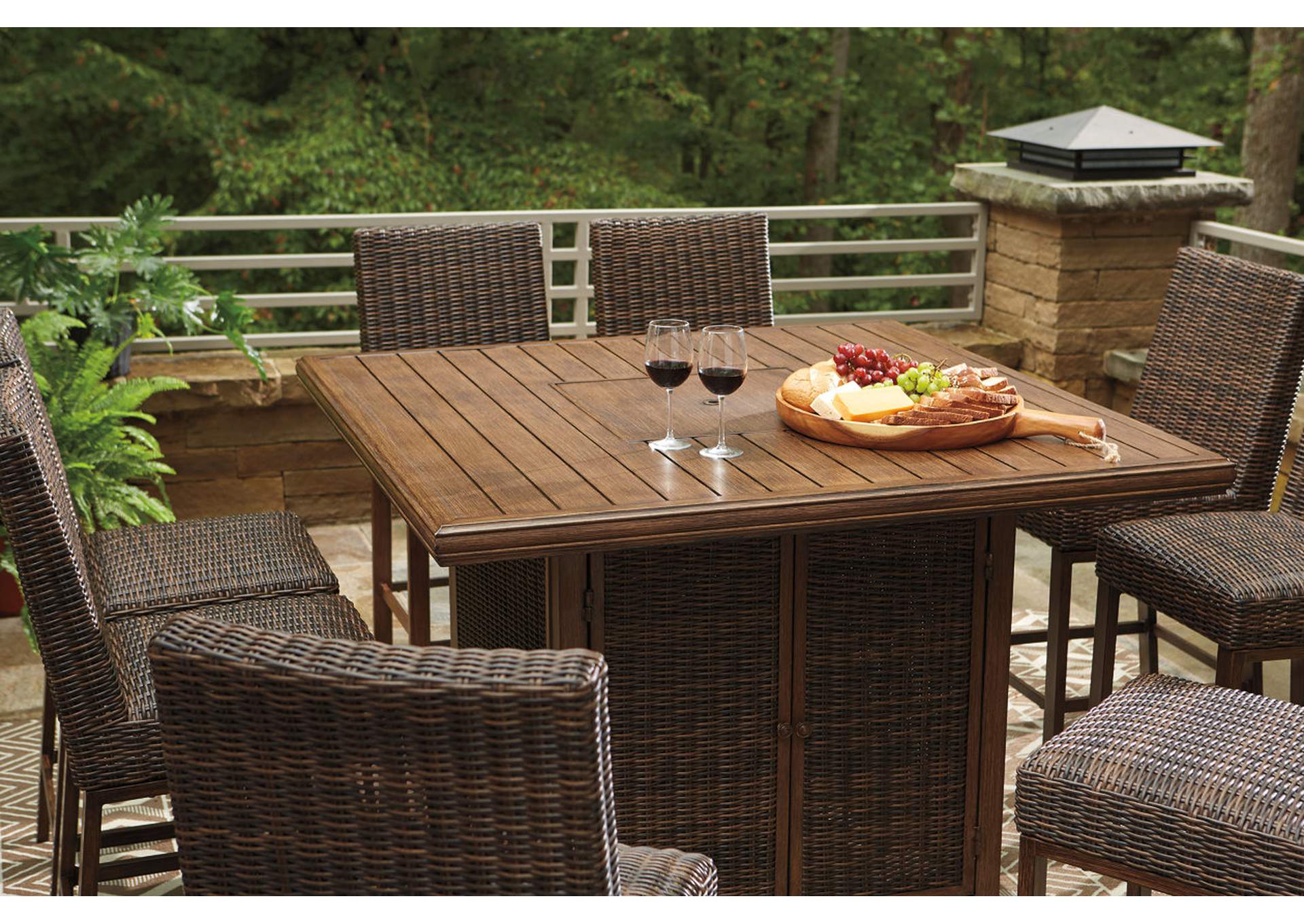 Paradise Trail Outdoor Bar Table and 8 Barstools,Outdoor By Ashley