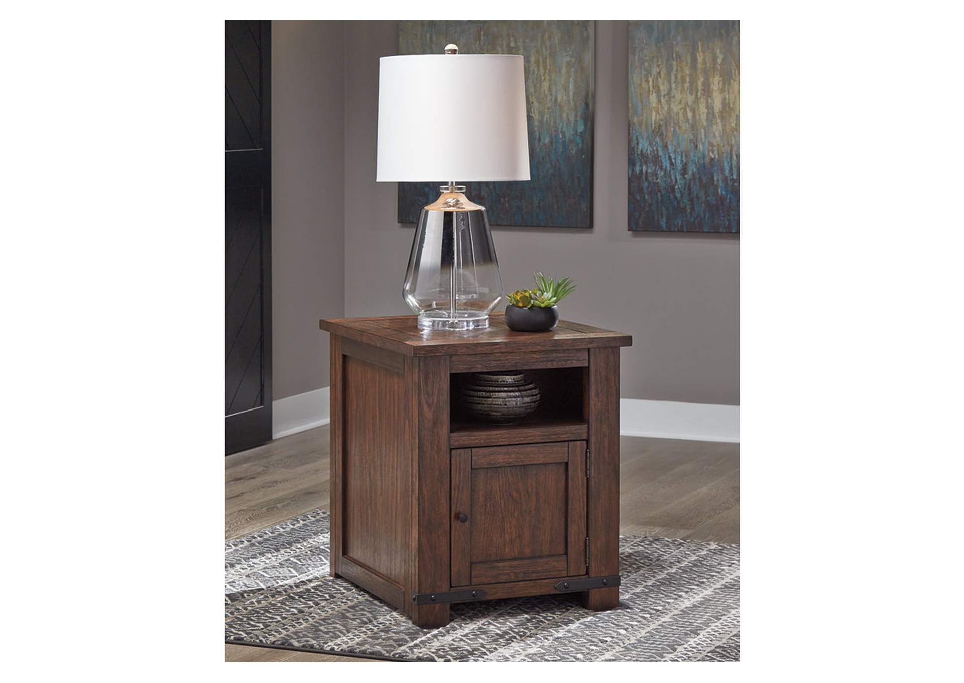 Budmore Brown End Table with USB Ports & Outlets,Direct To Consumer Express