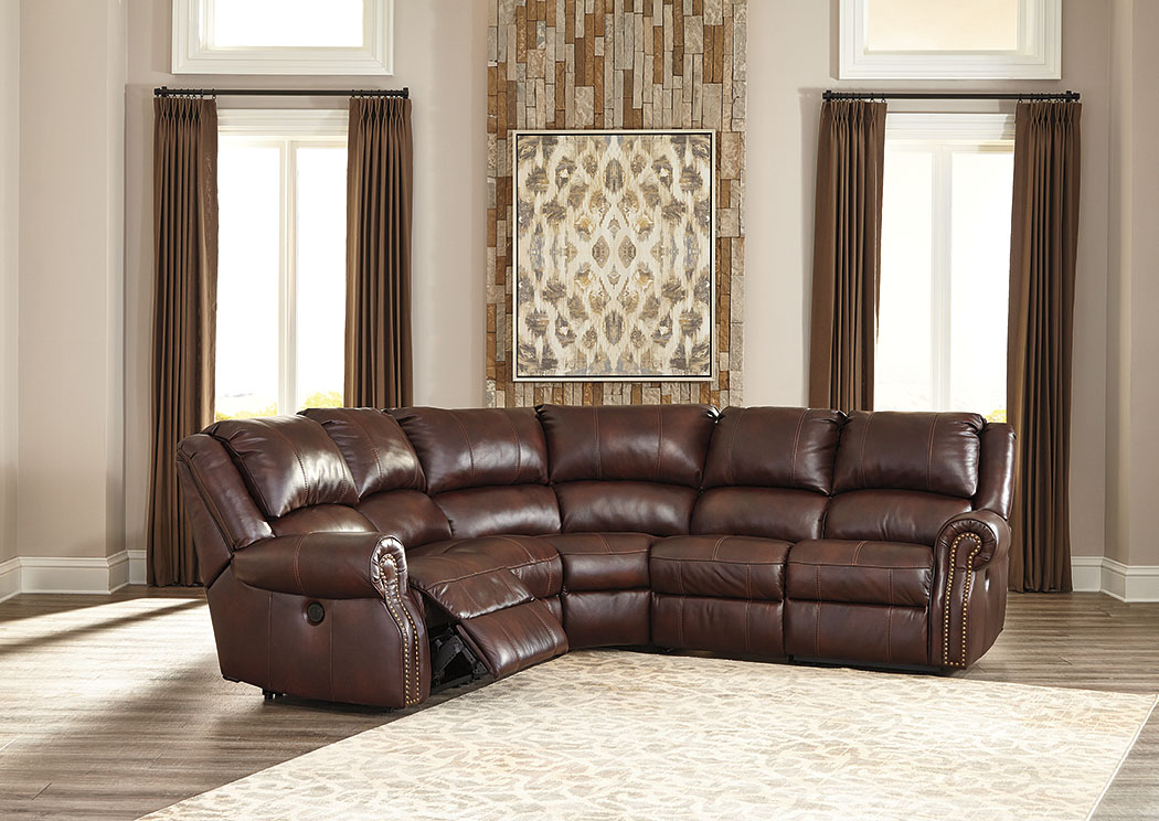 Collinsville Chestnut Zero Wall Power Recliner Sectional,ABF Signature Design by Ashley