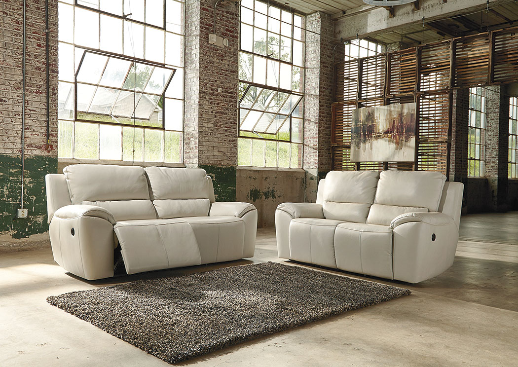 Valeton Cream Reclining Power Sofa and Loveseat,ABF Signature Design by Ashley
