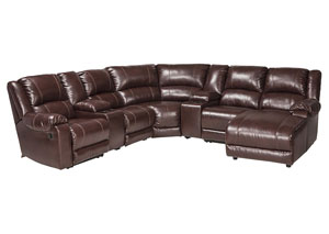 Image for MacGrath DuraBlend Mahogany Left Facing Zero Wall Recliner Sectional w/2 Consoles and Storage