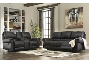 Image for Milhaven Black Power Reclining Sofa and Loveseat w/Console