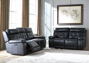 Image for Graford Navy Power Reclining Sofa & Loveseat w/Adjustable Headrest