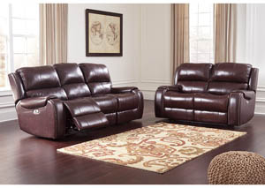 Image for Gilmanton Burgundy Power Reclining Sofa & Loveseat w/Adjustable Headrest