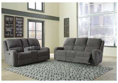 Image for Krismen Charcoal Power Reclining Sofa and Loveseat w/Adjustable Headrest