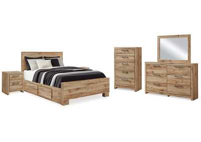 Hyanna Queen Panel Bed with Storage with Mirrored Dresser, Chest and 2 Nightstands