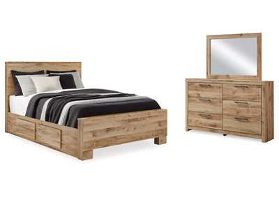 Hyanna Queen Panel Bed with Storage with Mirrored Dresser