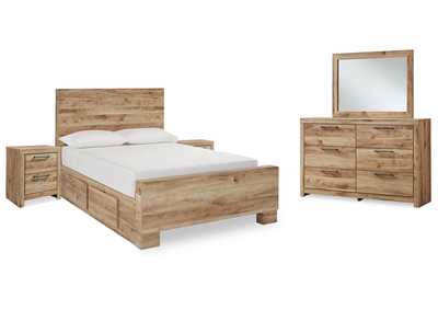 Hyanna Full Panel Bed with Storage with Mirrored Dresser and 2 Nightstands