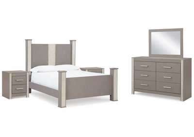 Surancha Queen Poster Bed with Mirrored Dresser and 2 Nightstands,Signature Design By Ashley